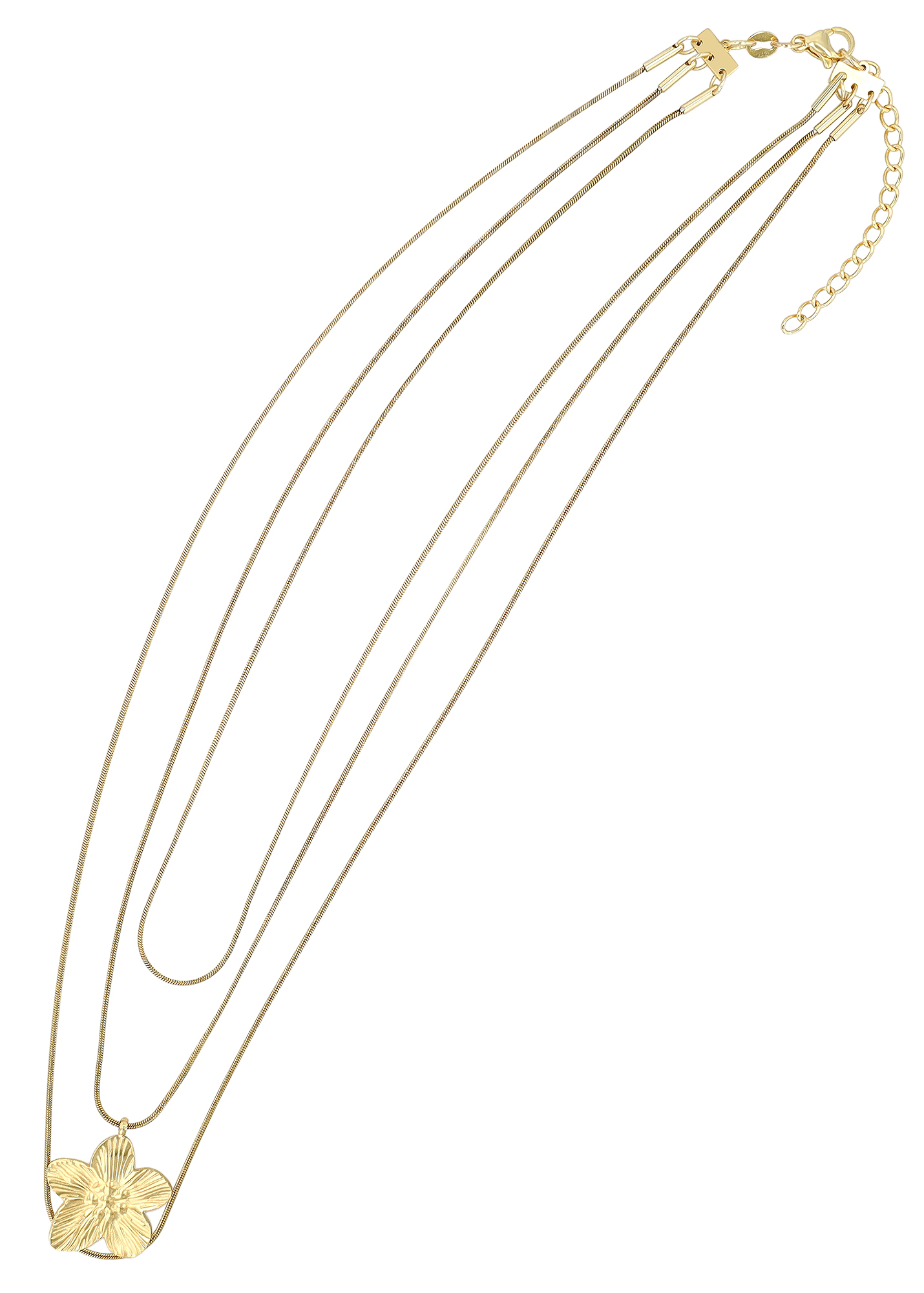 "Amita" Edelstahl Layering Kette (40/45/50+5cm) mit Blüte, goldfarben