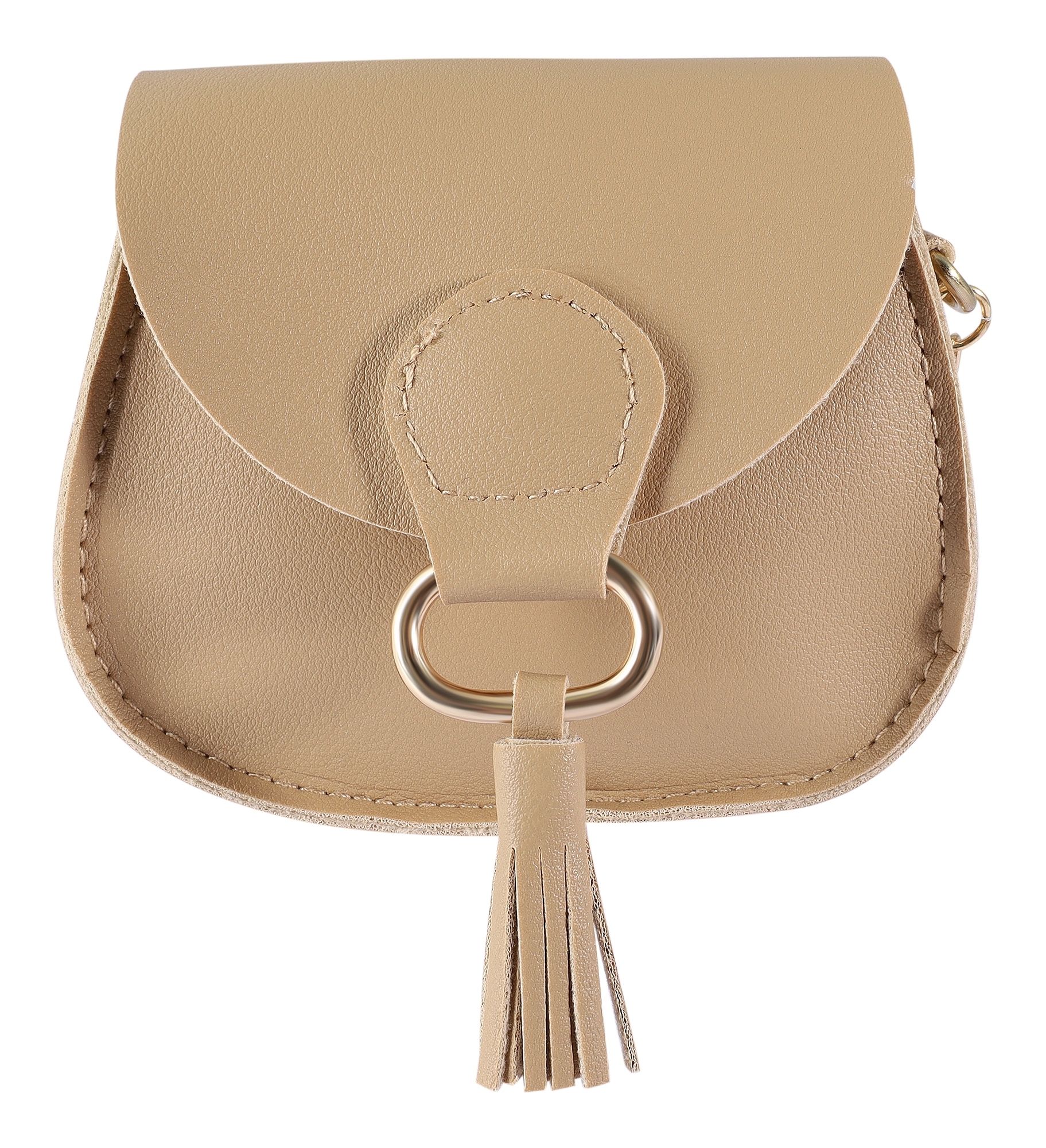 Mini-Tasche mit Karabinerhaken, Lederimitat, beige