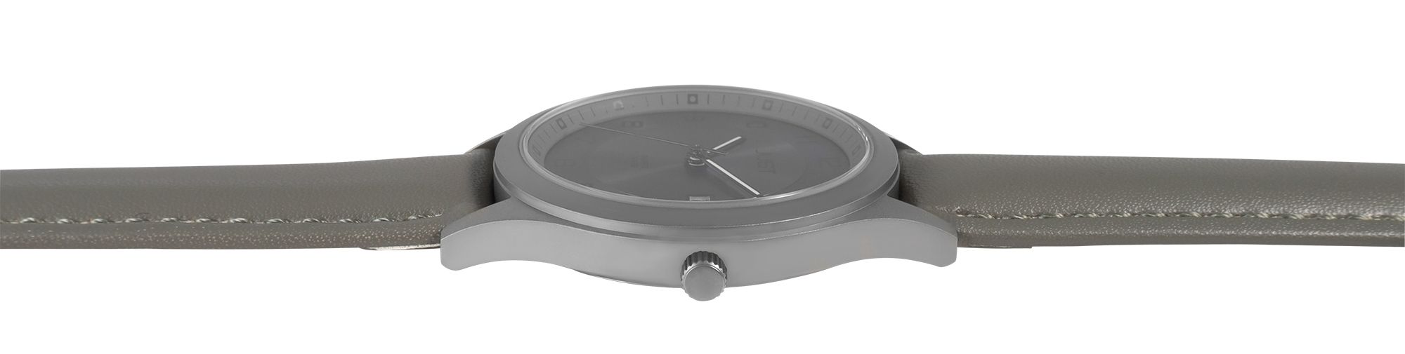 Just "Leon" Herrenuhr mit Echt Lederband, Titangehäuse, 5ATM, Grau