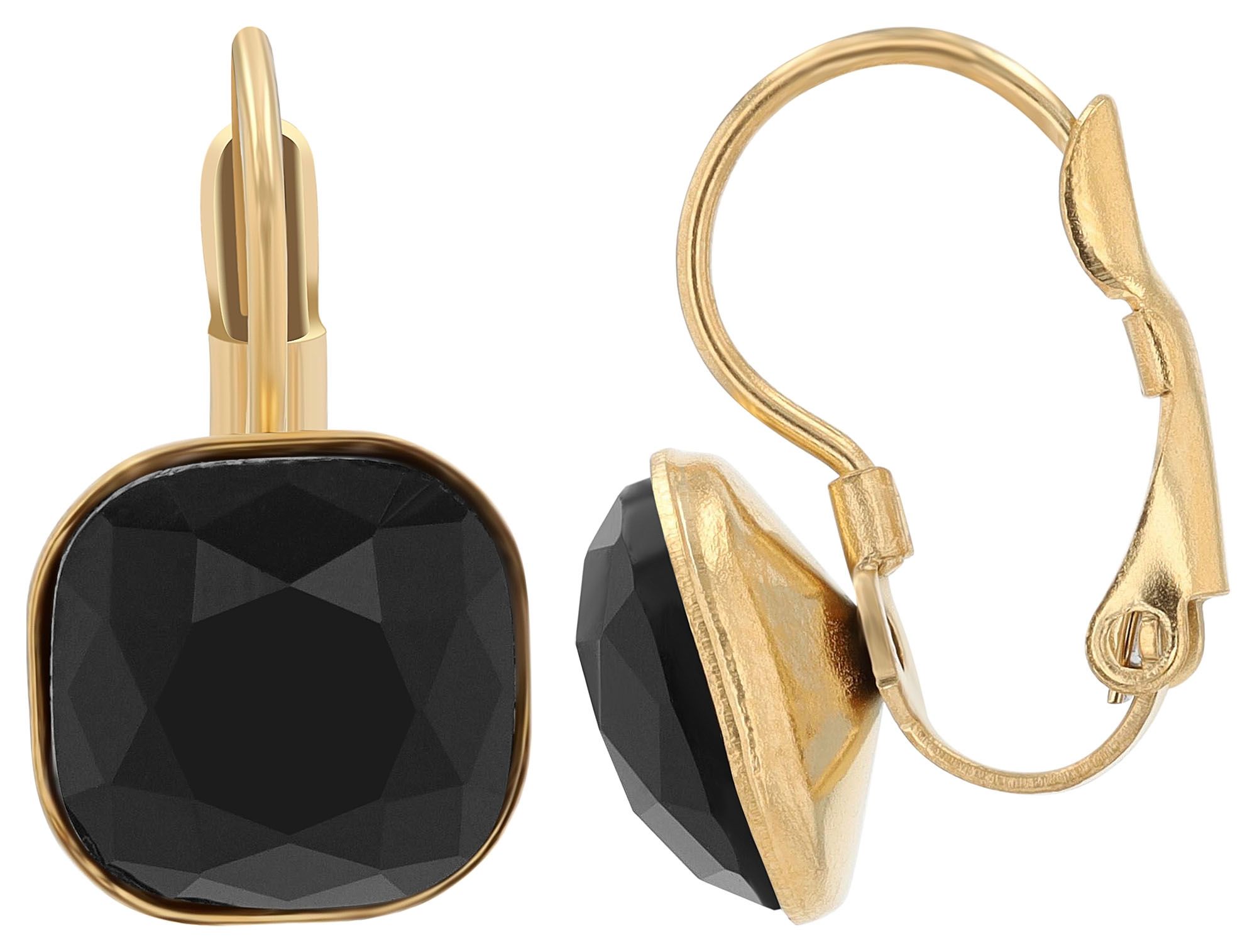 "Lia" - Schmuckset, Kette (45cm) mit Anhänger und Ohrhänger, Edelstahl, goldfarbe + schwarz