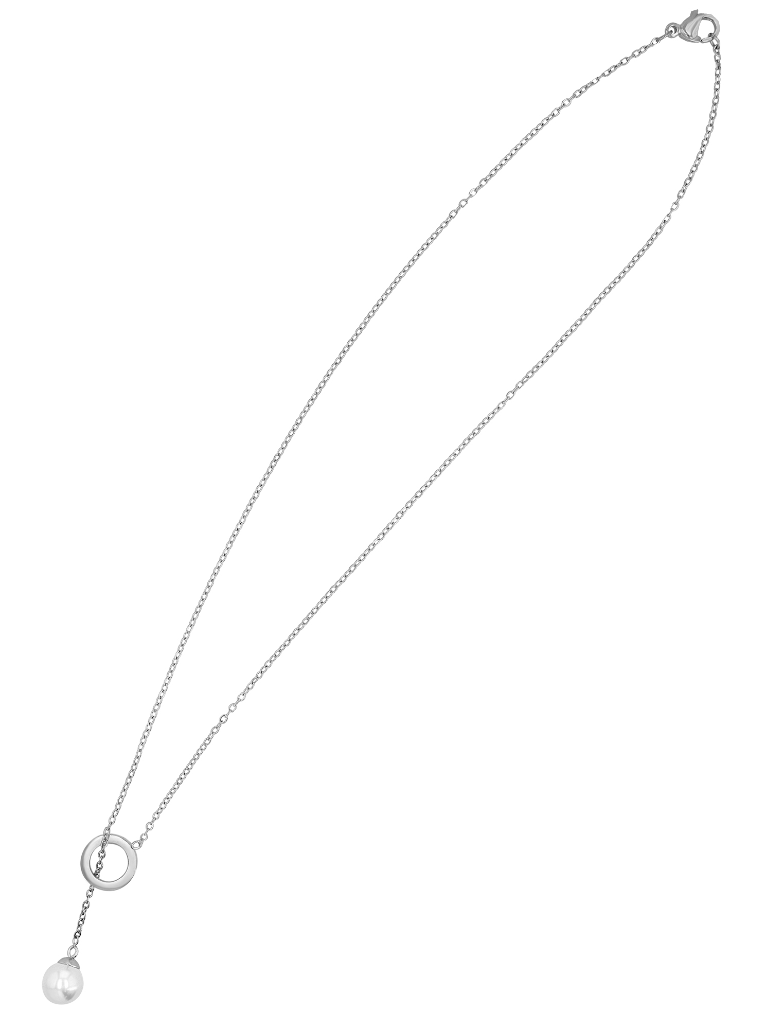 "Dunda", Akzent Ankerkette, Edelstahl, Perle & Ring, poliert, silberfarben, 45 cm
