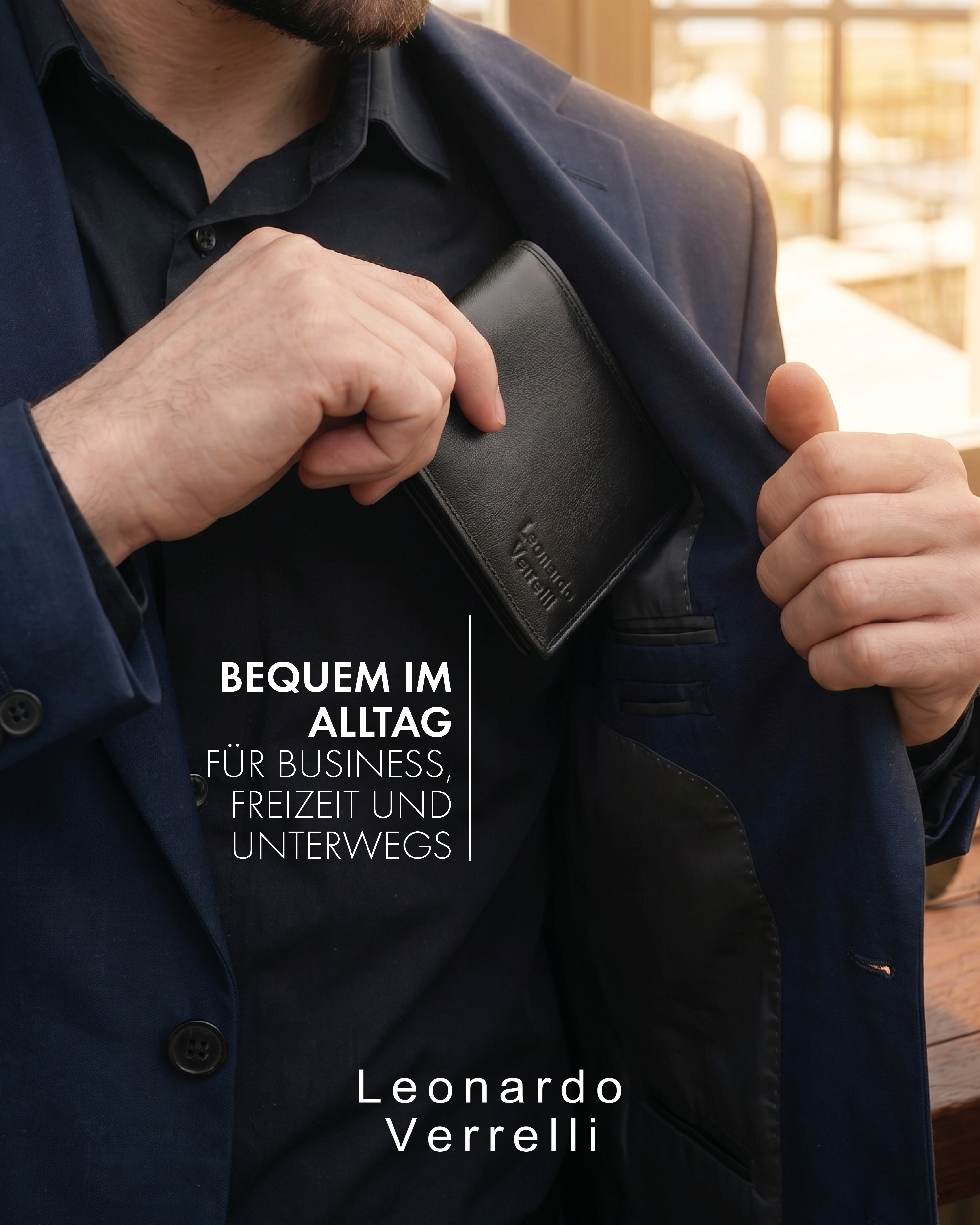 Leonardo Verrelli Echtleder (Nappa) Geldbörse, RFID, Querformat, schwarz