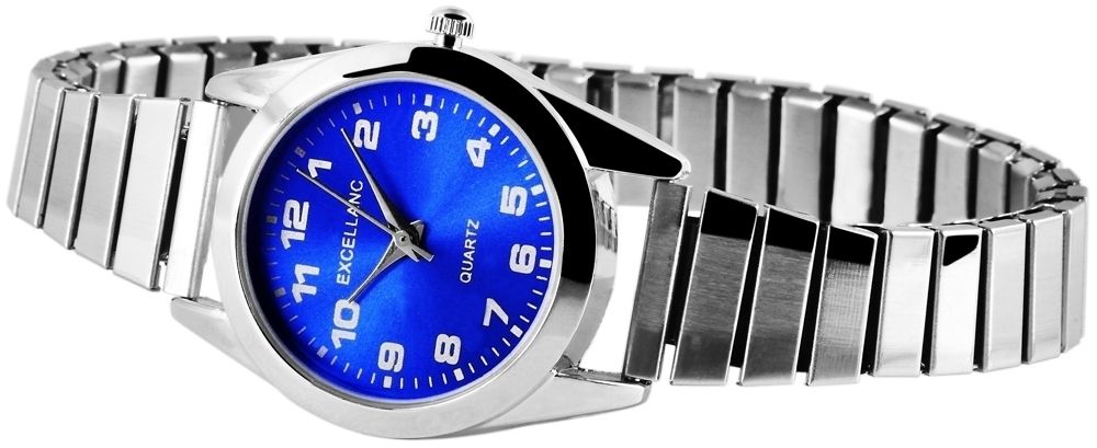 Excellanc Damenuhr mit Edelstahlzugarmband, silberfarben/blau