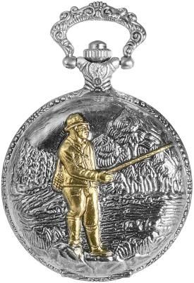 Excellanc Taschenuhr, Angler, silber- und goldfarben
