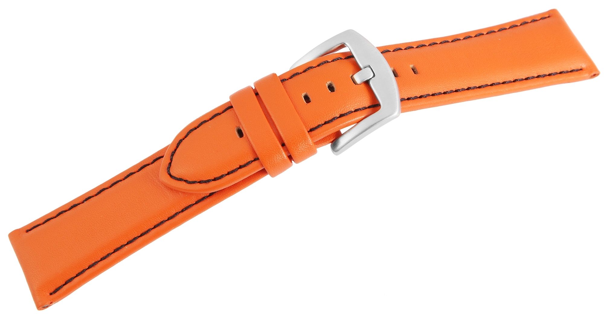 Echtleder-Uhrenarmband, orange, schwarze Naht, 22 mm