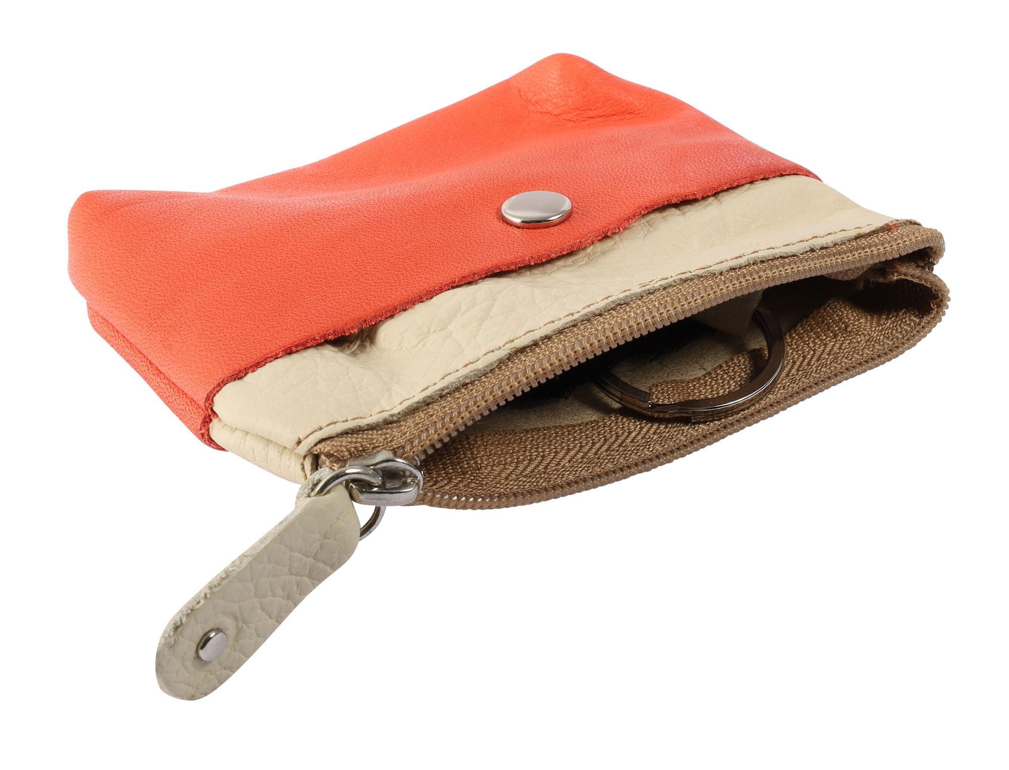 Excellanc Schlüsselbeutel aus Echtleder, beige/orange