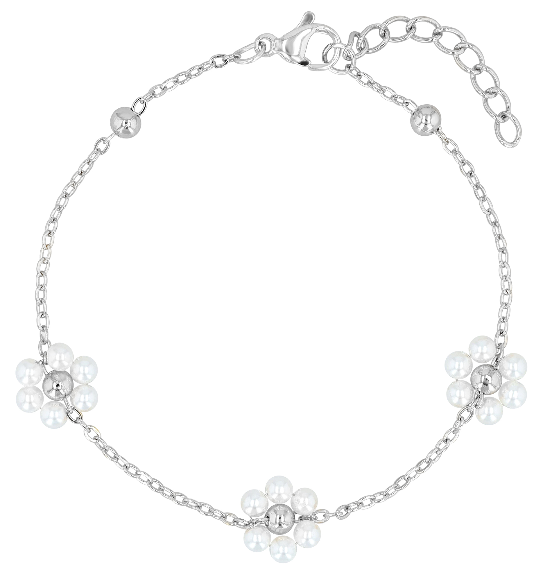"Jaika" Armband (17+3 cm), Edelstahl/ Glasperlen, Blüte, silberfarben