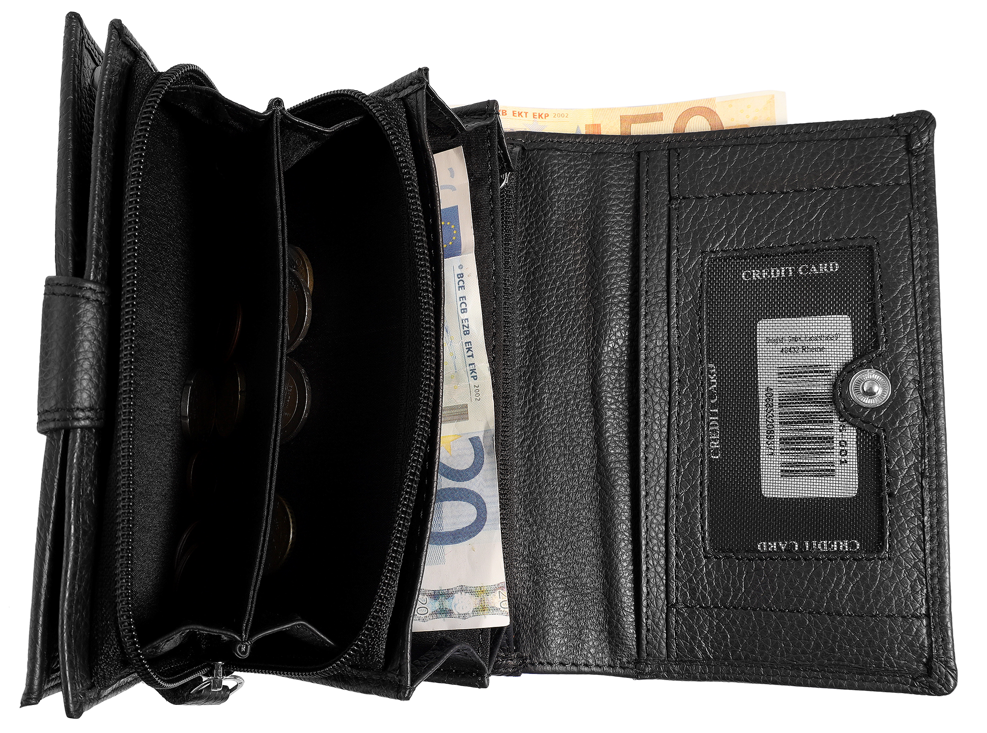Leonardo Verrelli Echtleder (Nappa) Damen Geldbörse, Querformat, RFID, schwarz