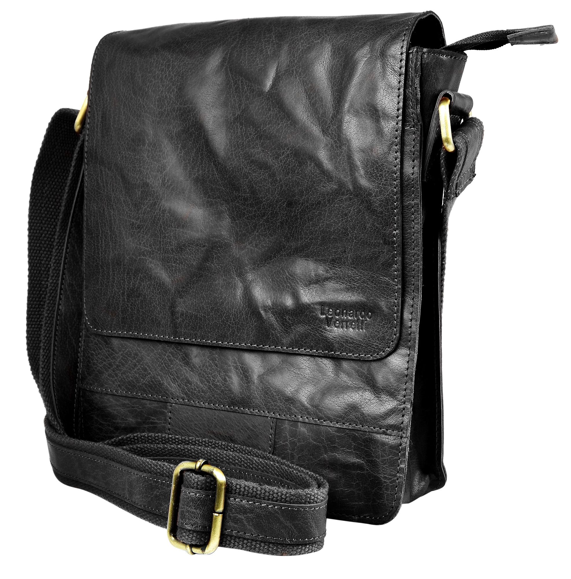Leonardo Verrelli, Echtleder (Vintage-Leder im Washed-Look), schwarz