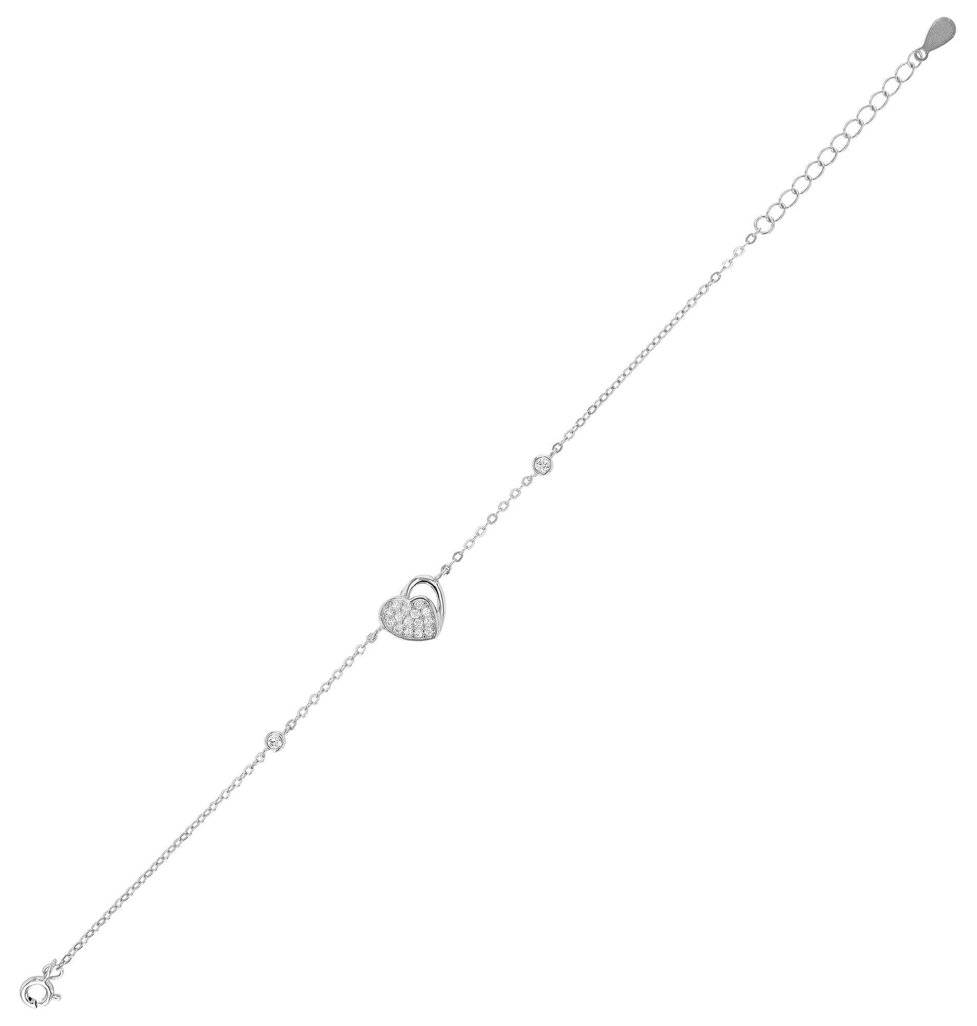 "Naima"  925/- Echt Silber Armband mit Herz 16 + 3 cm, Zirkonia, rhodiniert