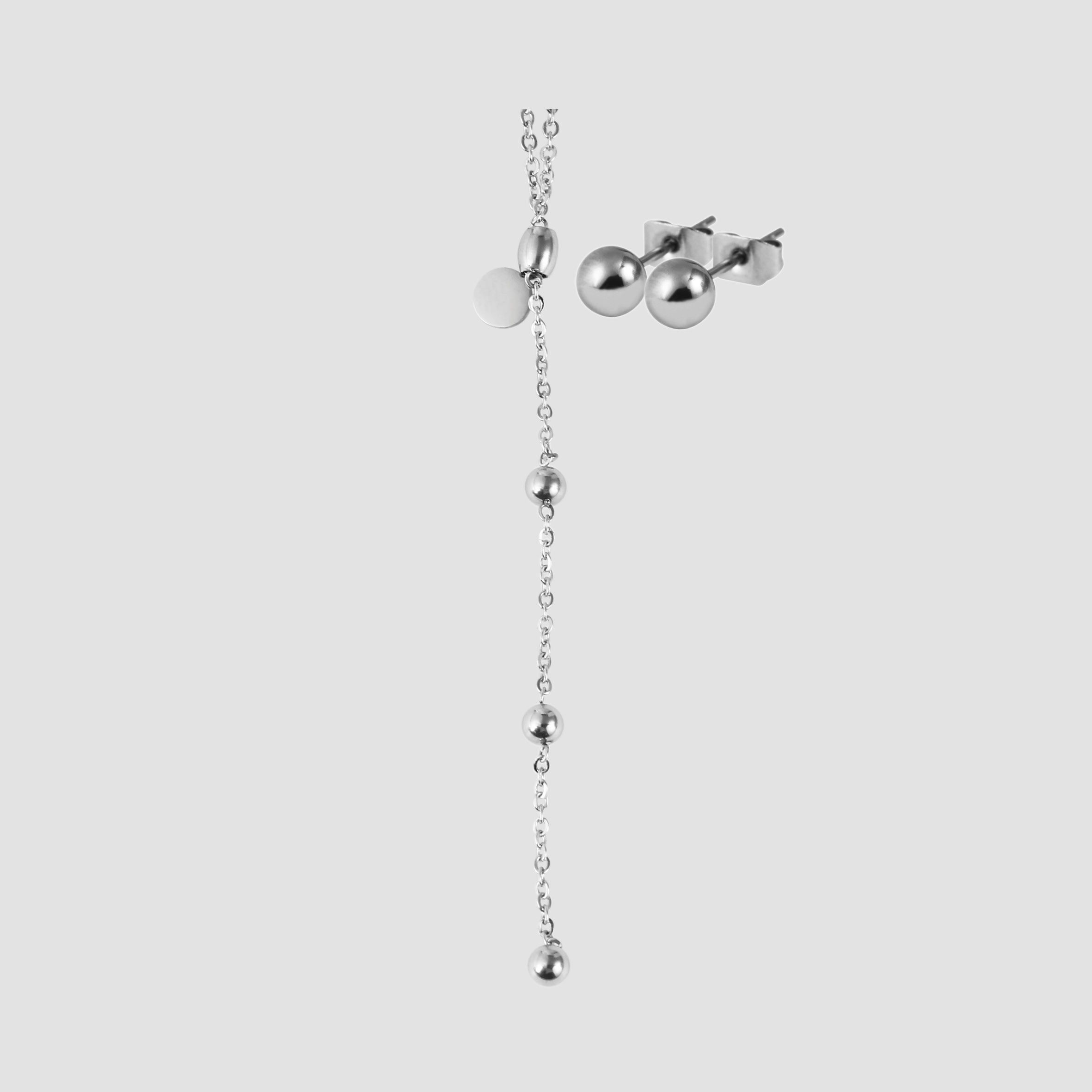Akzent Edelstahl Schmuckset, Kette und Ohrringe, 43+5 cm, silberfarbig