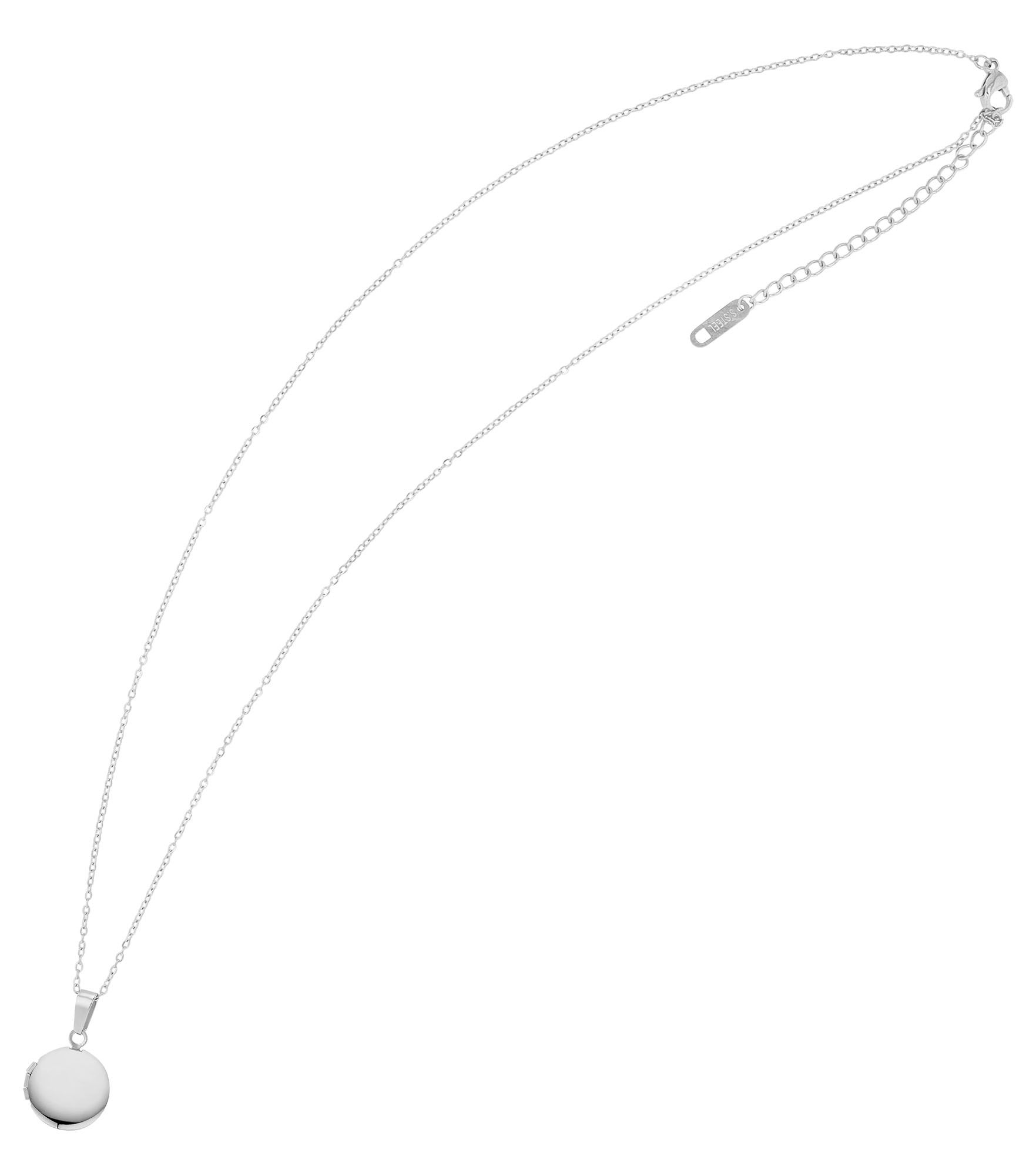 "Zarina", Edelstahl Akzent Halskette 43 + 5 cm mit rundem Medaillon, silberfarben