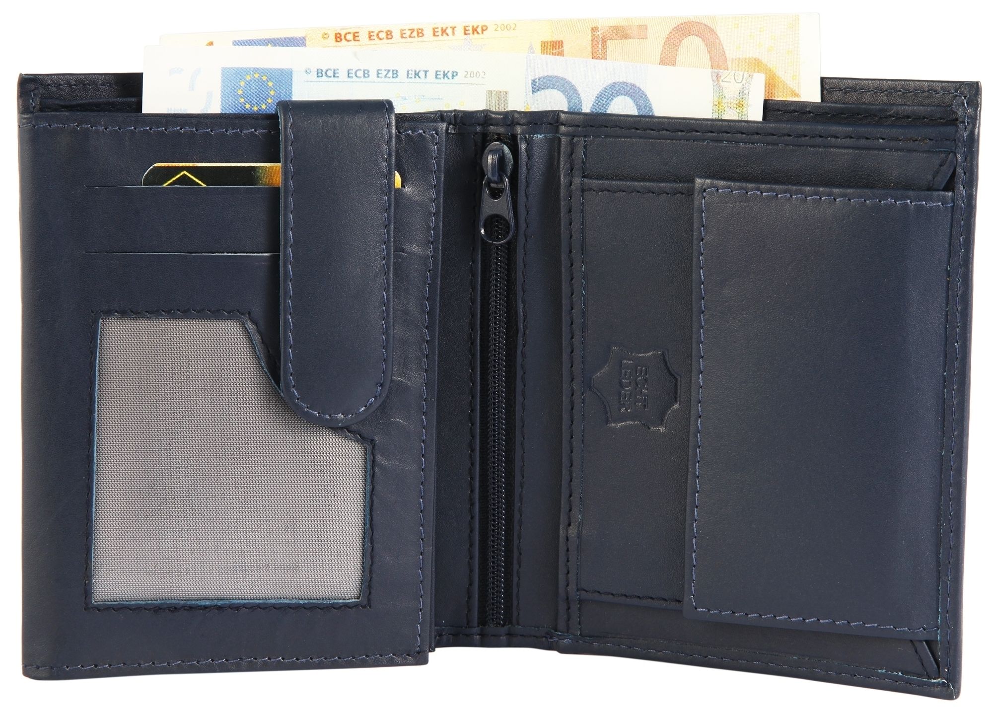 Excellanc Herren Geldbörse aus Echtleder in blau. Format 10 x 12 cm.