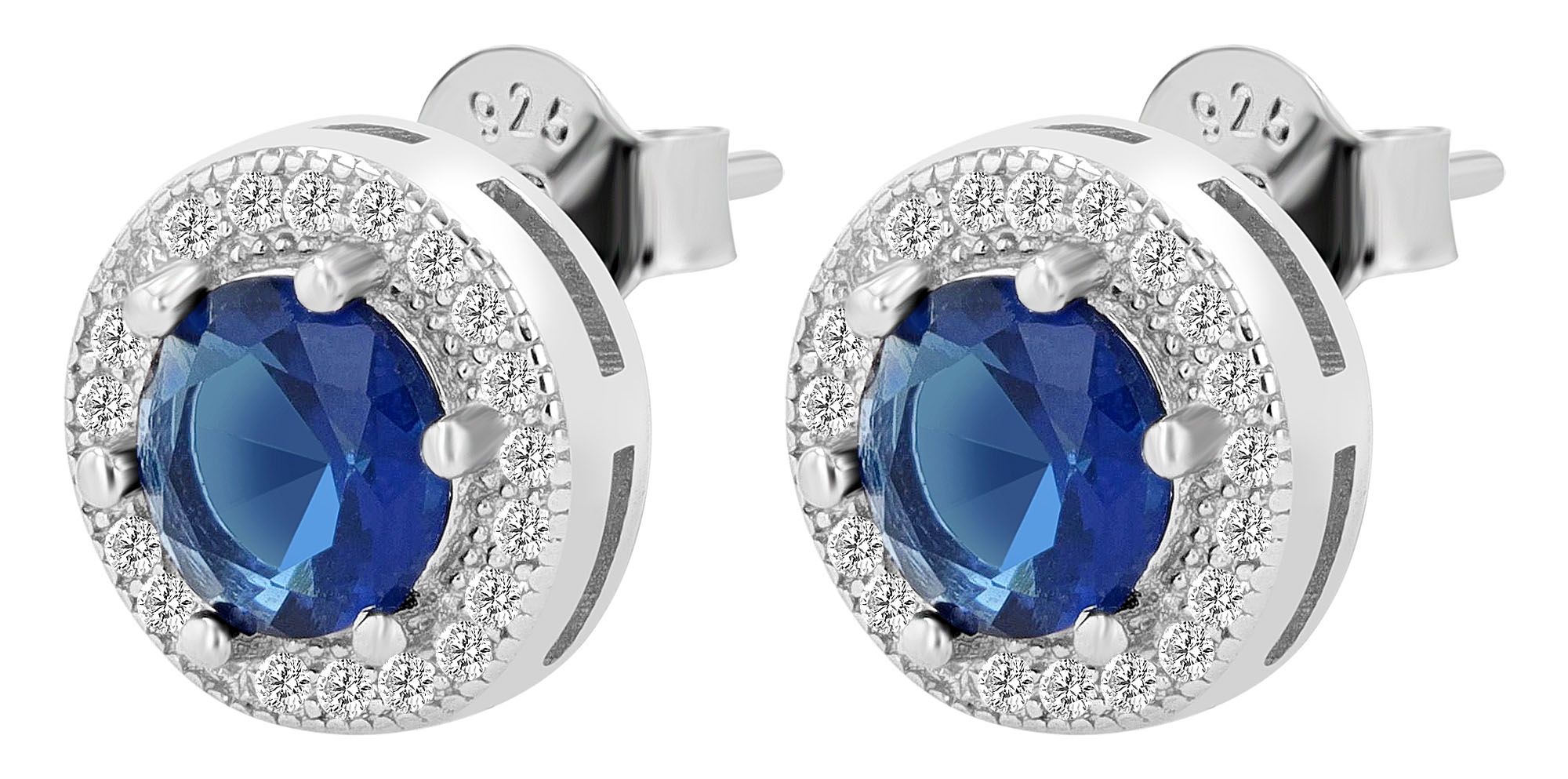 "Sunja" 925er Echt Silber Ohrschmuck mit einem blauen Zirkonia Steinen