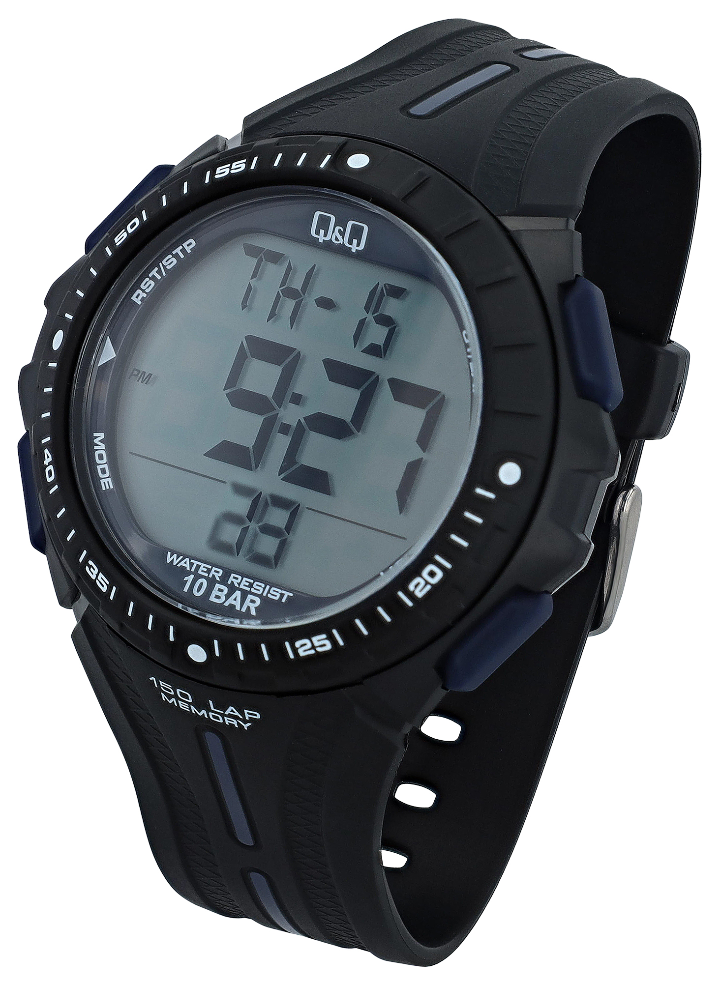 Q&Q Herren Digitaluhr, Kunststoff, Resinband, Ø 50 mm, schwarz