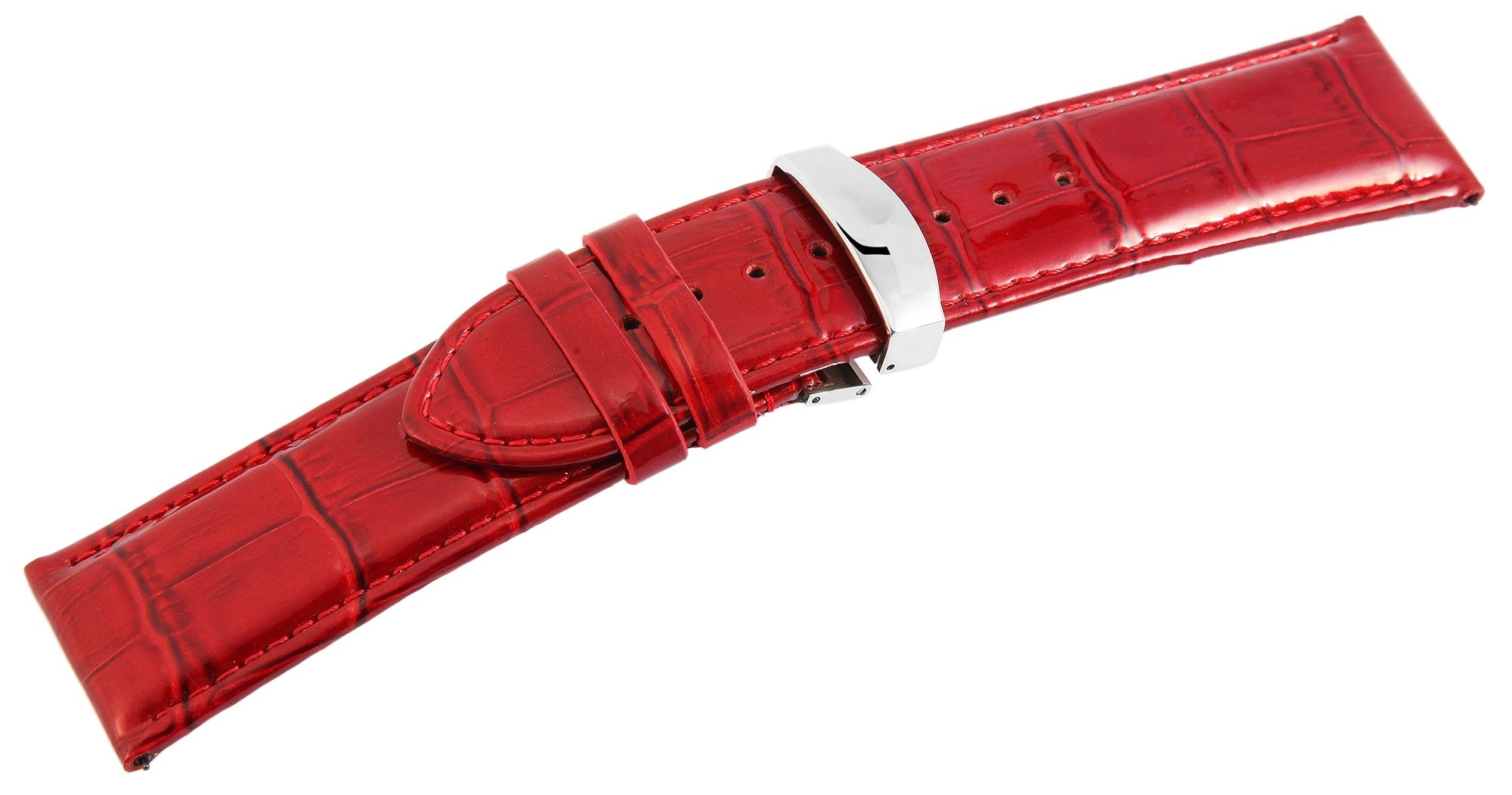 Echtleder-Uhrenarmband, rot, Krokooptik, Butterfly-Faltschließe, 26 mm