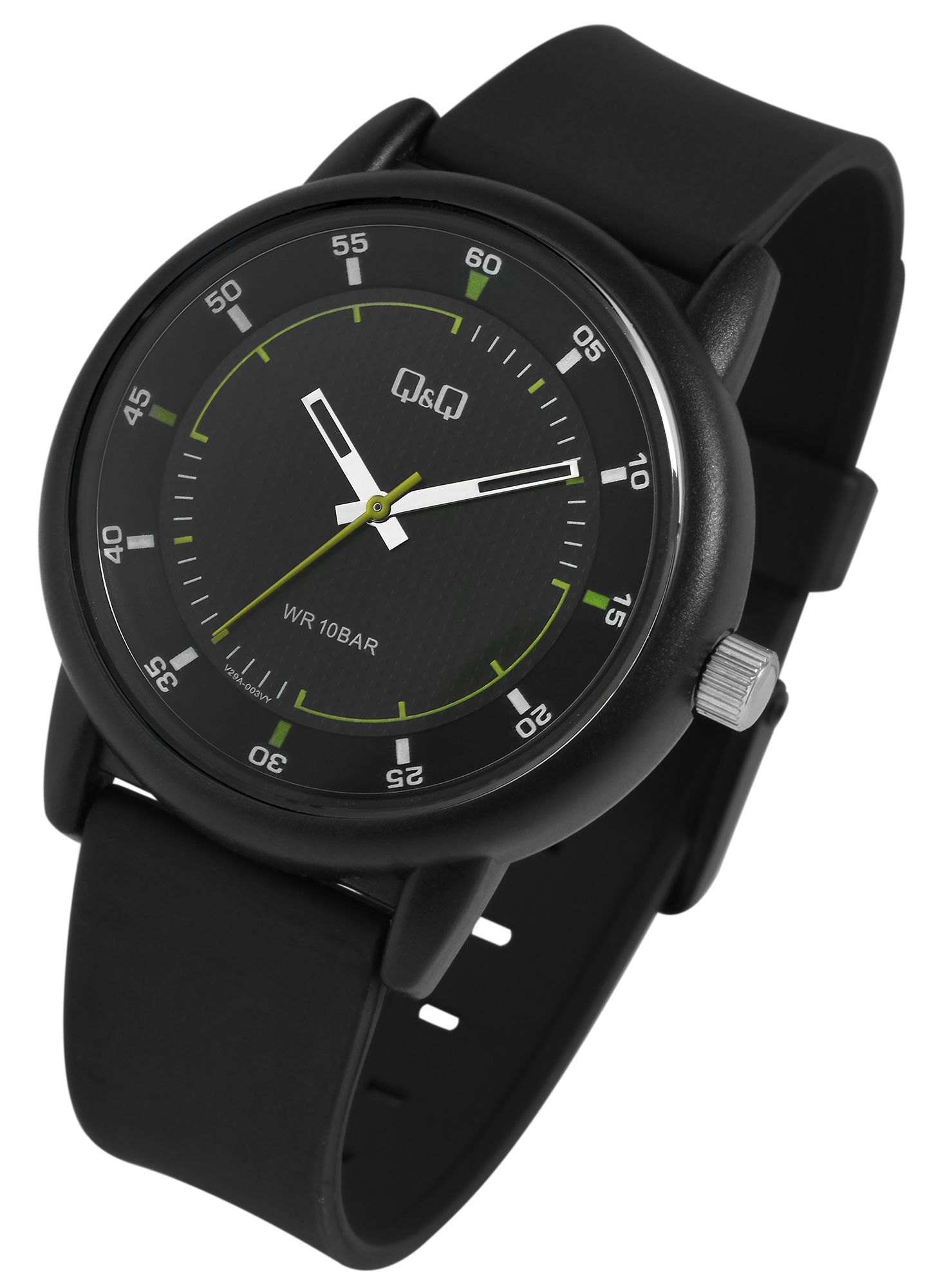 Q&Q Herrenuhr Silikonarmband, Ø 42 mm, schwarz/grün