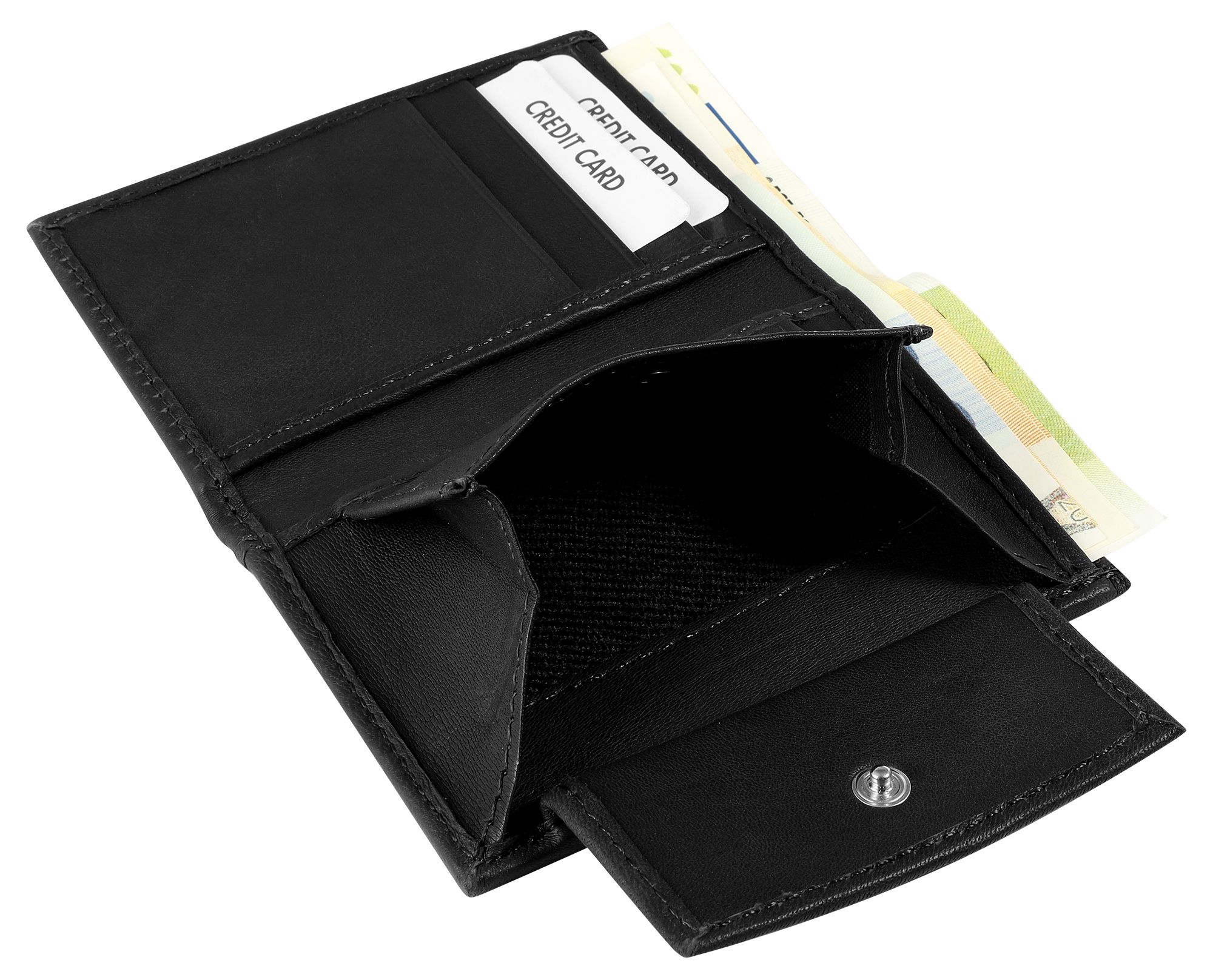Excellanc Mini-Geldbörse aus Echtleder, Hochformat, schwarz