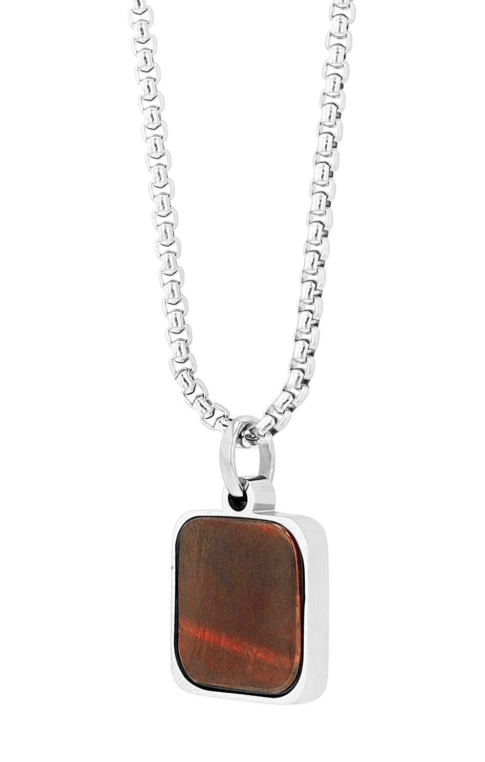 "Naturella", Edelstahl Kette mit Naturstein-Anhänger, 61 cm, silberfarben/ rotes Katzenauge