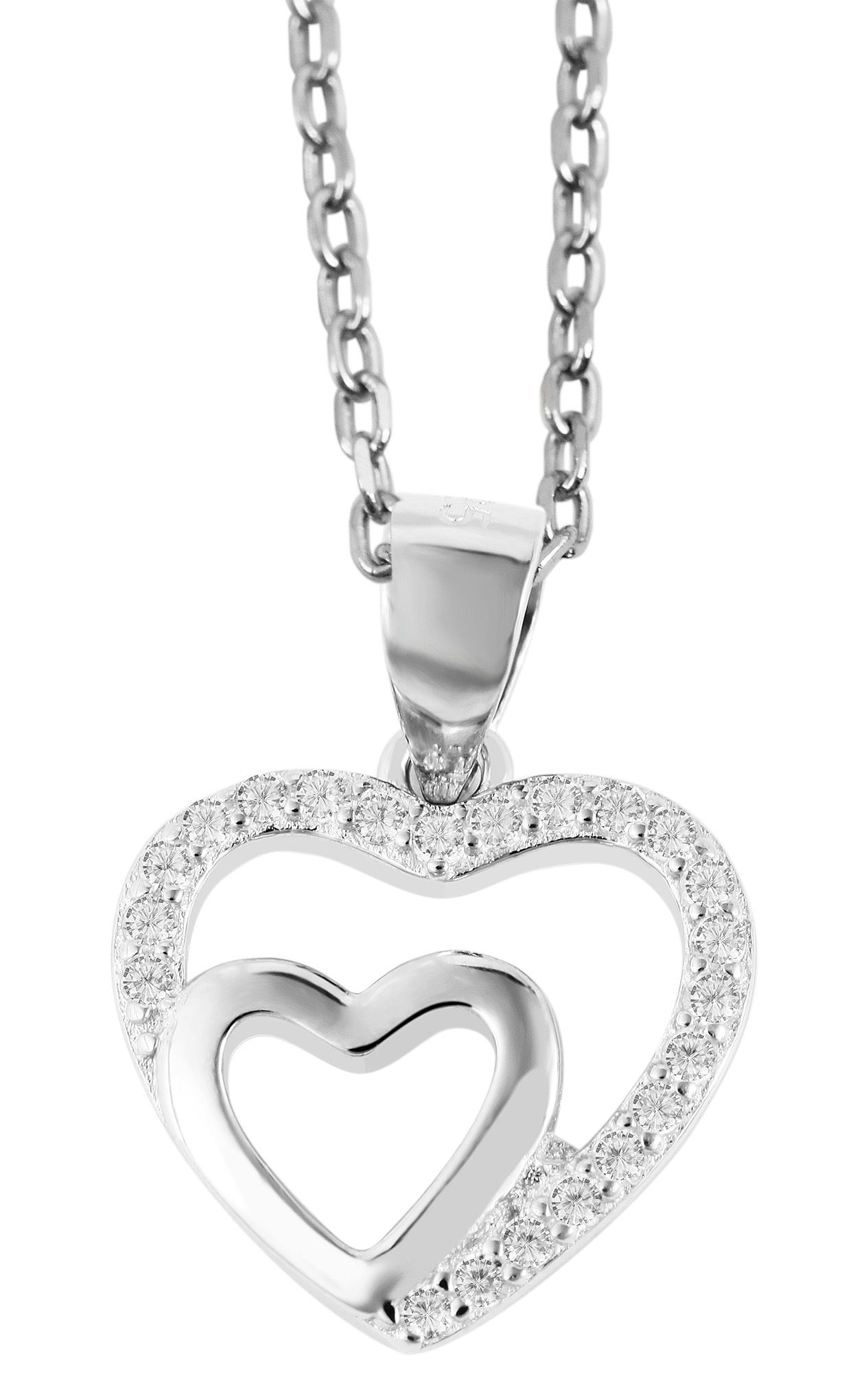 "Cariela" 925/- Echt Silber Anhänger - Herz (o. Kette) , Zirkonia, rhodiniert