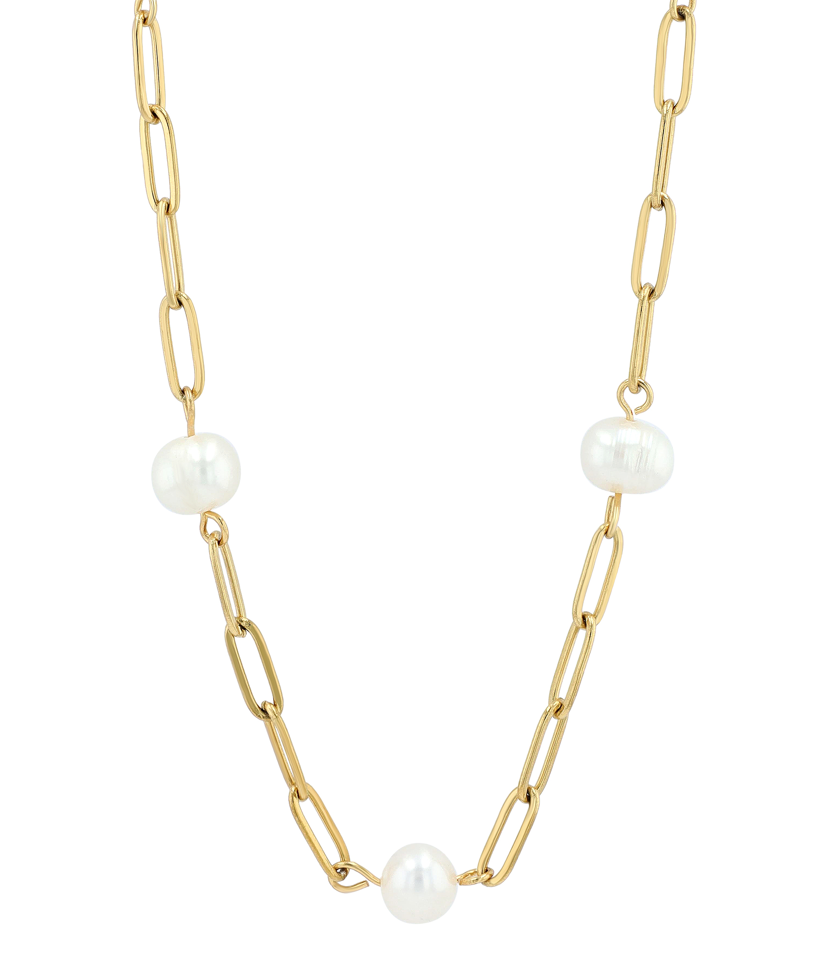 "Myko" Edelstahl Kette/ Gliederkette mit Süßwasserperlen, goldfarben 40 + 5 cm