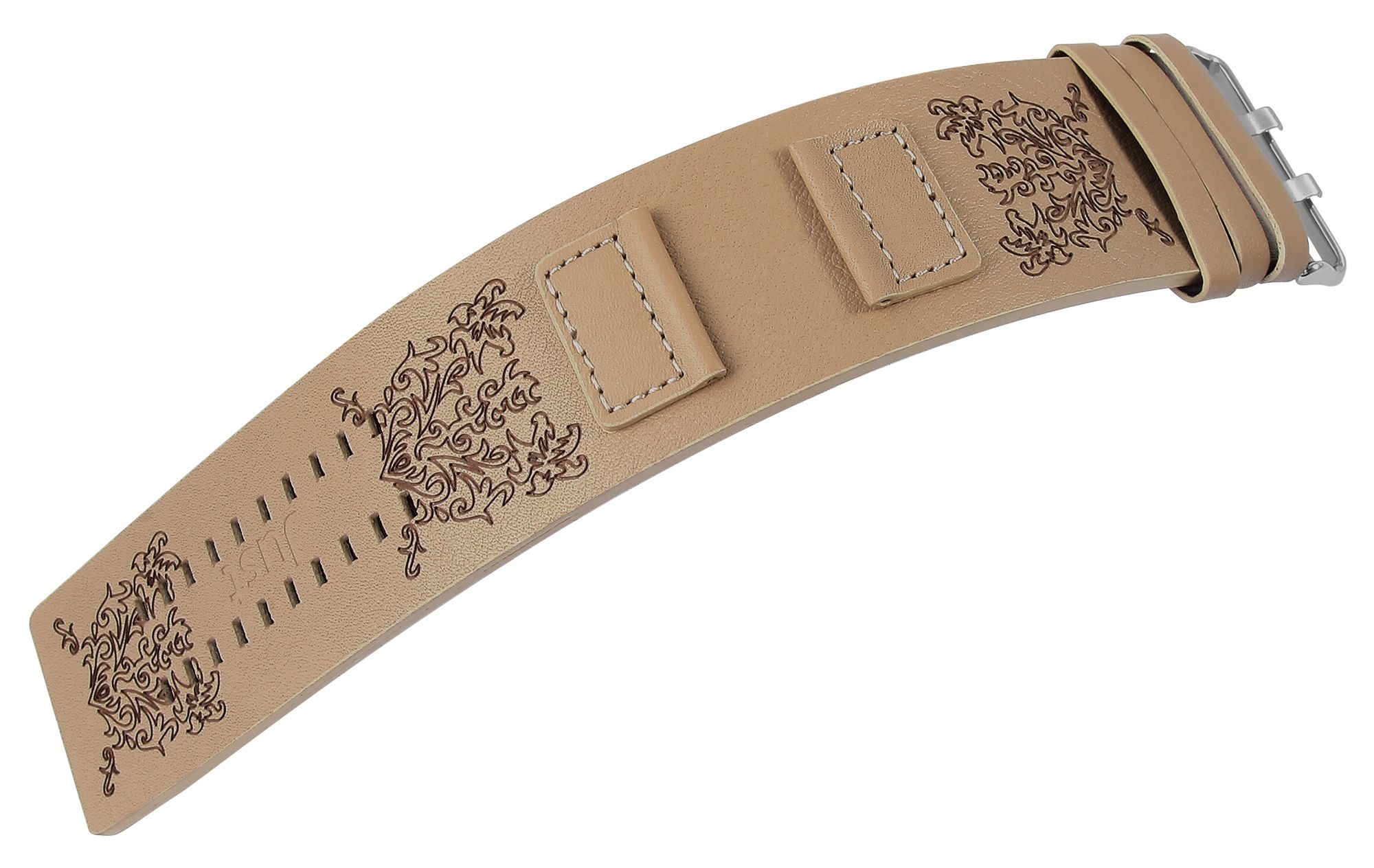 Just Echtleder-Uhrenarmband mit Unterlage, beige, 26 mm