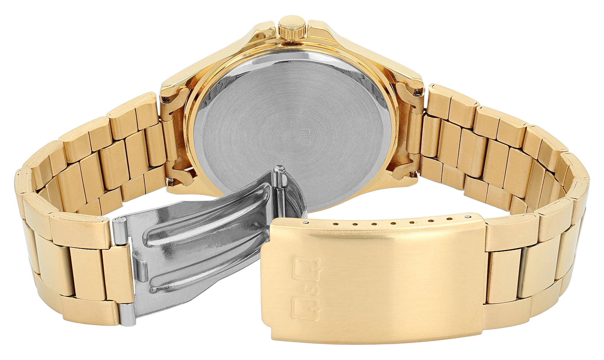 Q&Q Herrenuhr, Edelstahlband, original arabische Zahlen, Ø 40 mm, goldfarben
