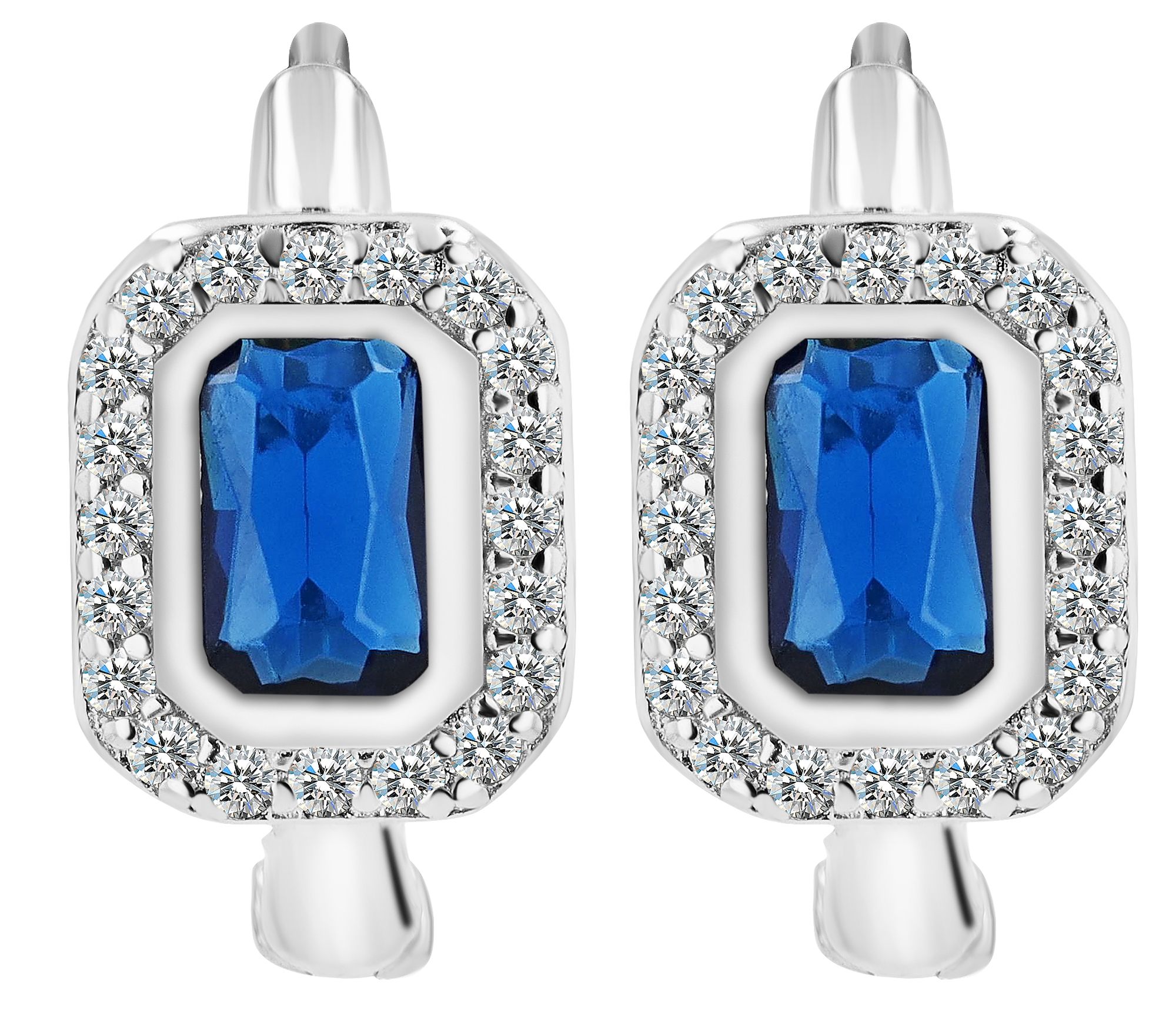 925/- Echt Silber Klapp-Creolen "Liora" blauen und weißen Zirkonia, rhodiniert