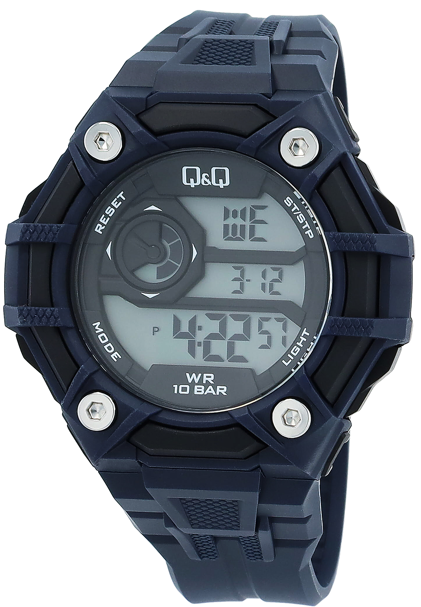 Q&Q Herren Digitaluhr, Silikonarmband, multifunktion, blau/schwarz