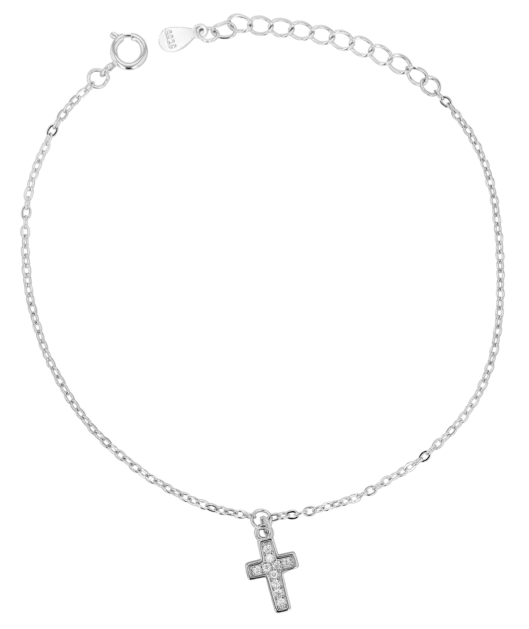 "Fiony" 925/- Echt Silber Armband mit Anhänger - Kreuz, Zirkonia, rhodiniert