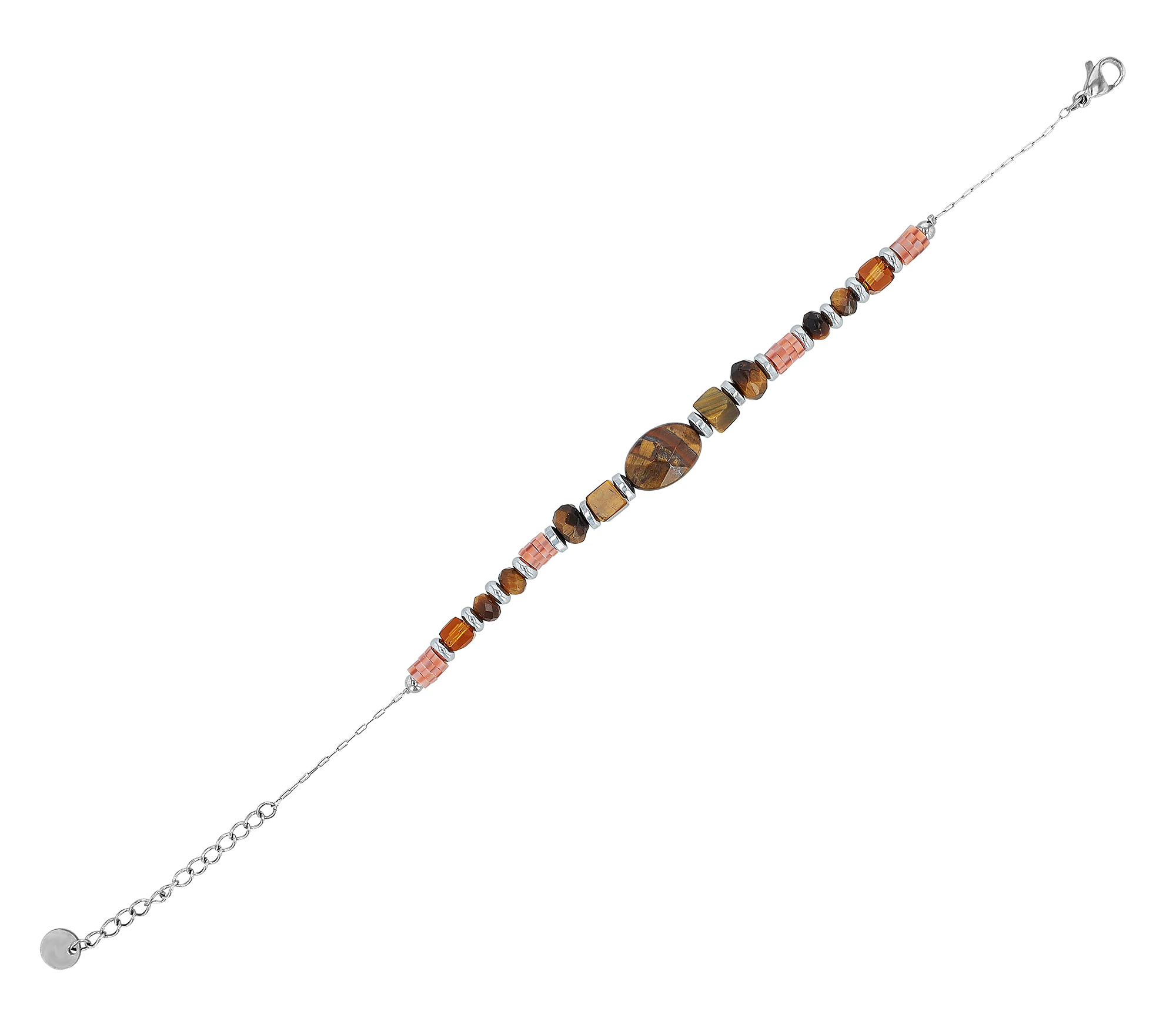 "Lowy" Akzent Edelstahlarmband mit Naturstein (Tigerauge), 16,5 + 3 cm