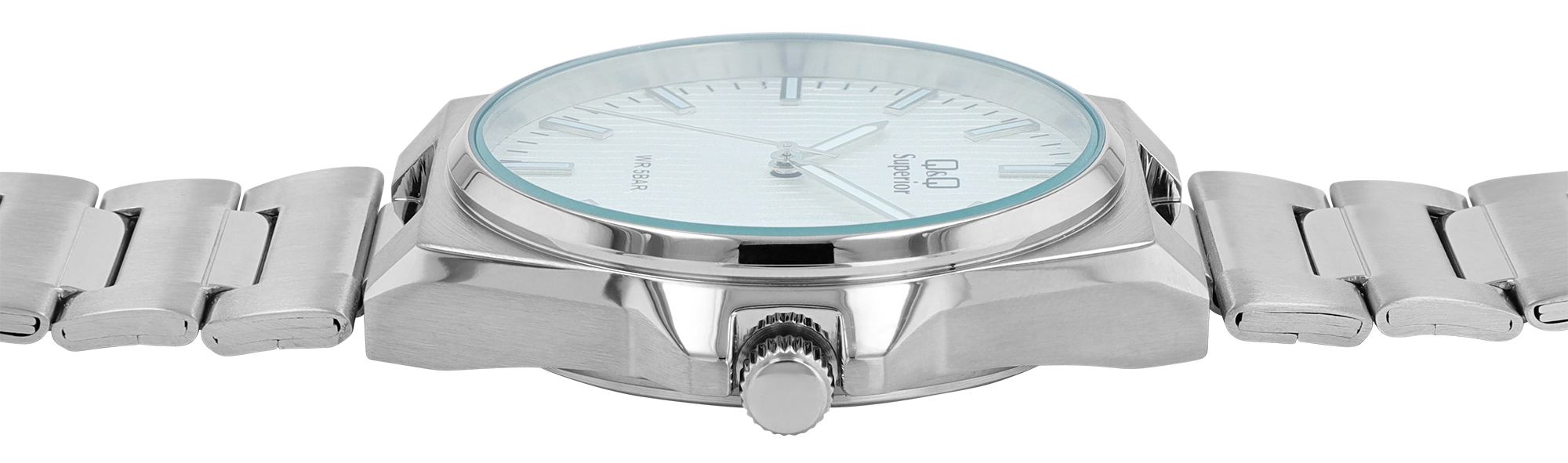 Q&Q Superior Herrenuhr Ø 40 mm, Edelstahlgehäuse, Edelstahlband, silberfarben