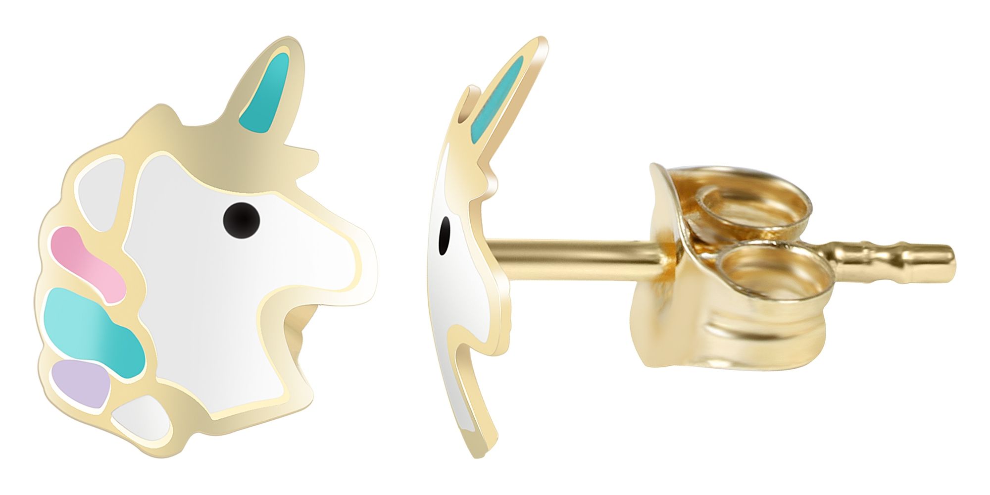"Sternenschweif" 333/- Gold, Kinder Ohrstecker, Einhorn, 8 Karat