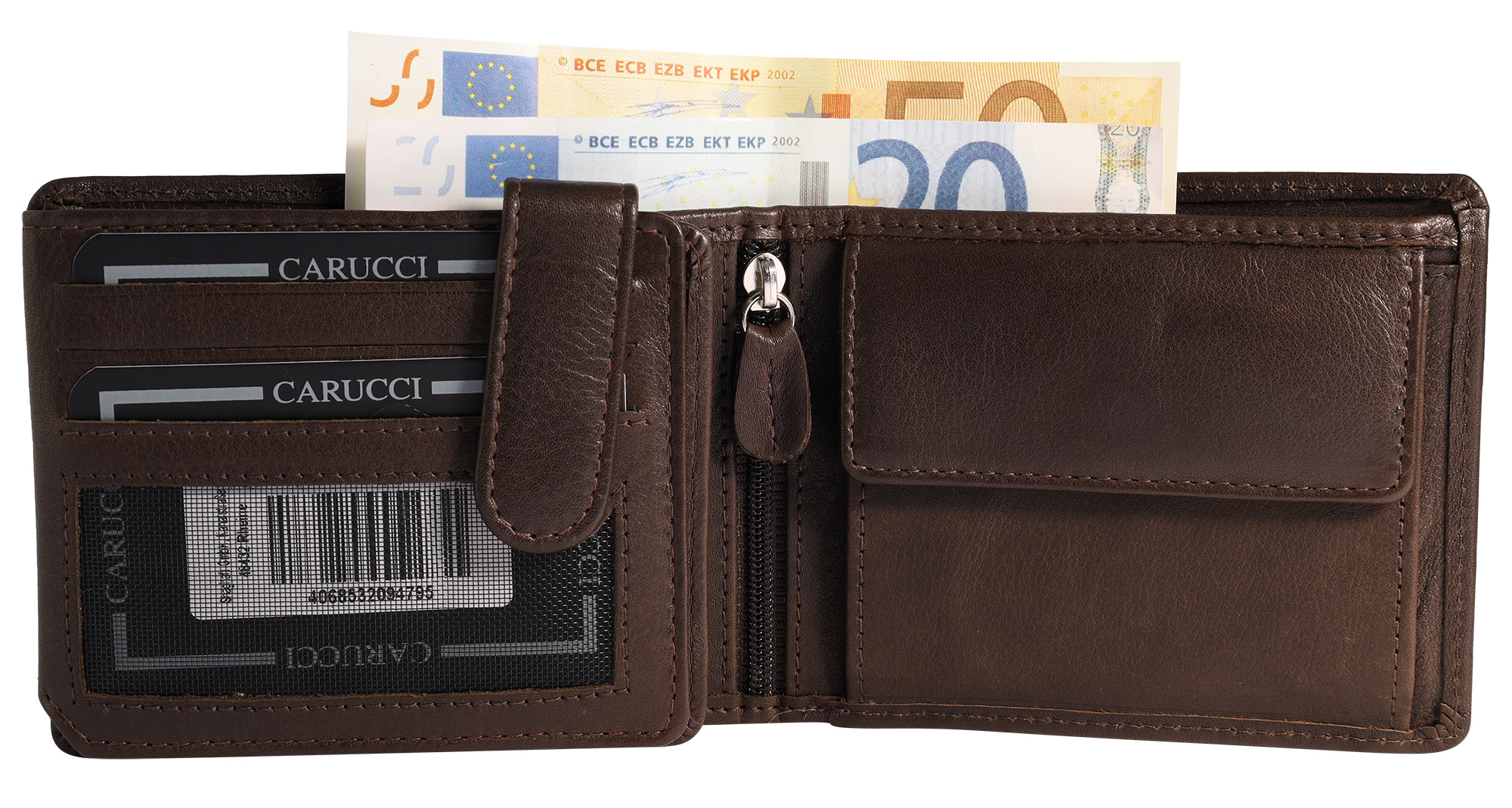 Carucci Echtleder (Bonanza) Geldbörse mit Box, RFID, Querformat, dunkebraun/ braun