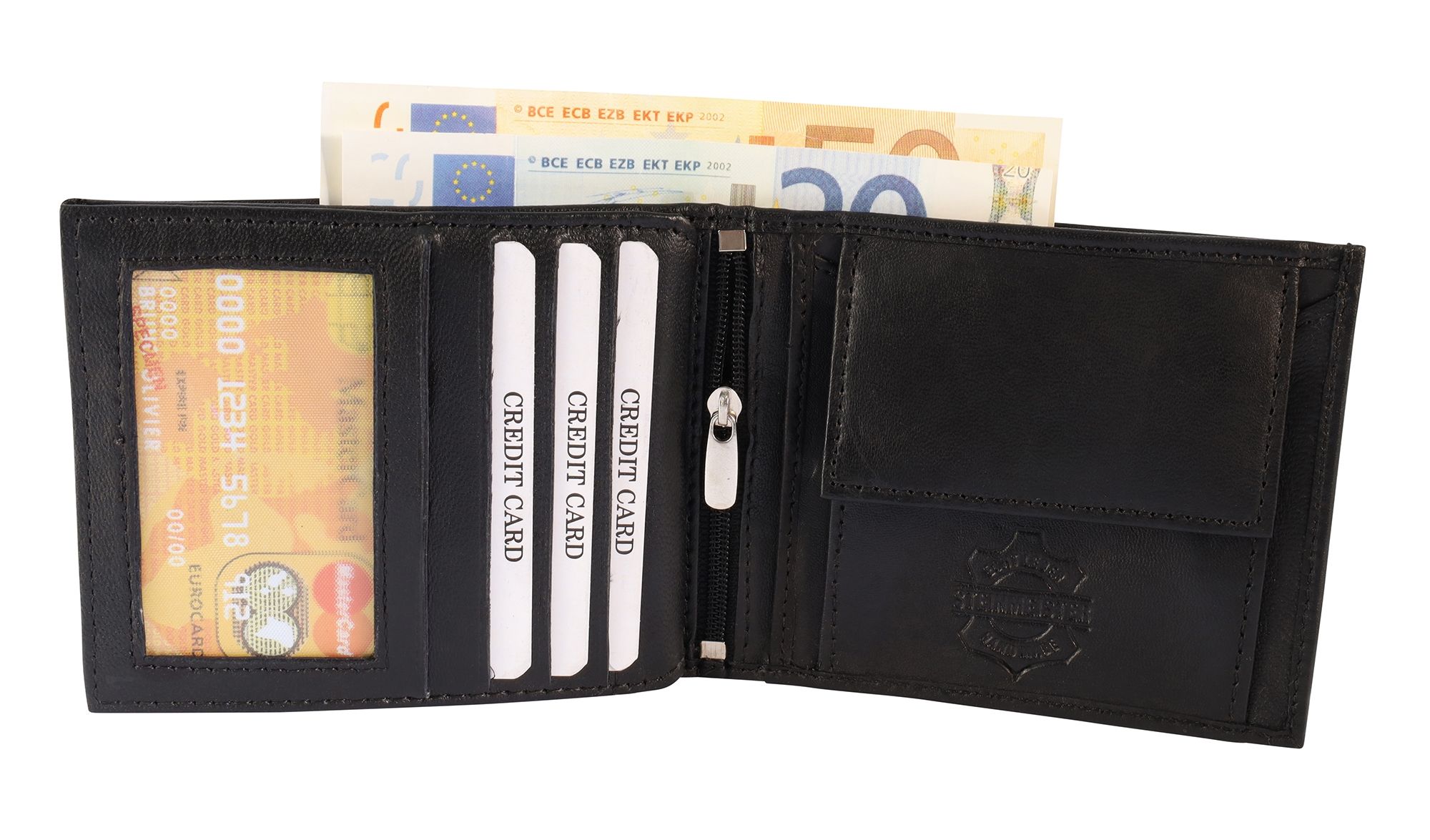 Steinmeister Geldbörse aus Echtleder, Querformat, schwarz
