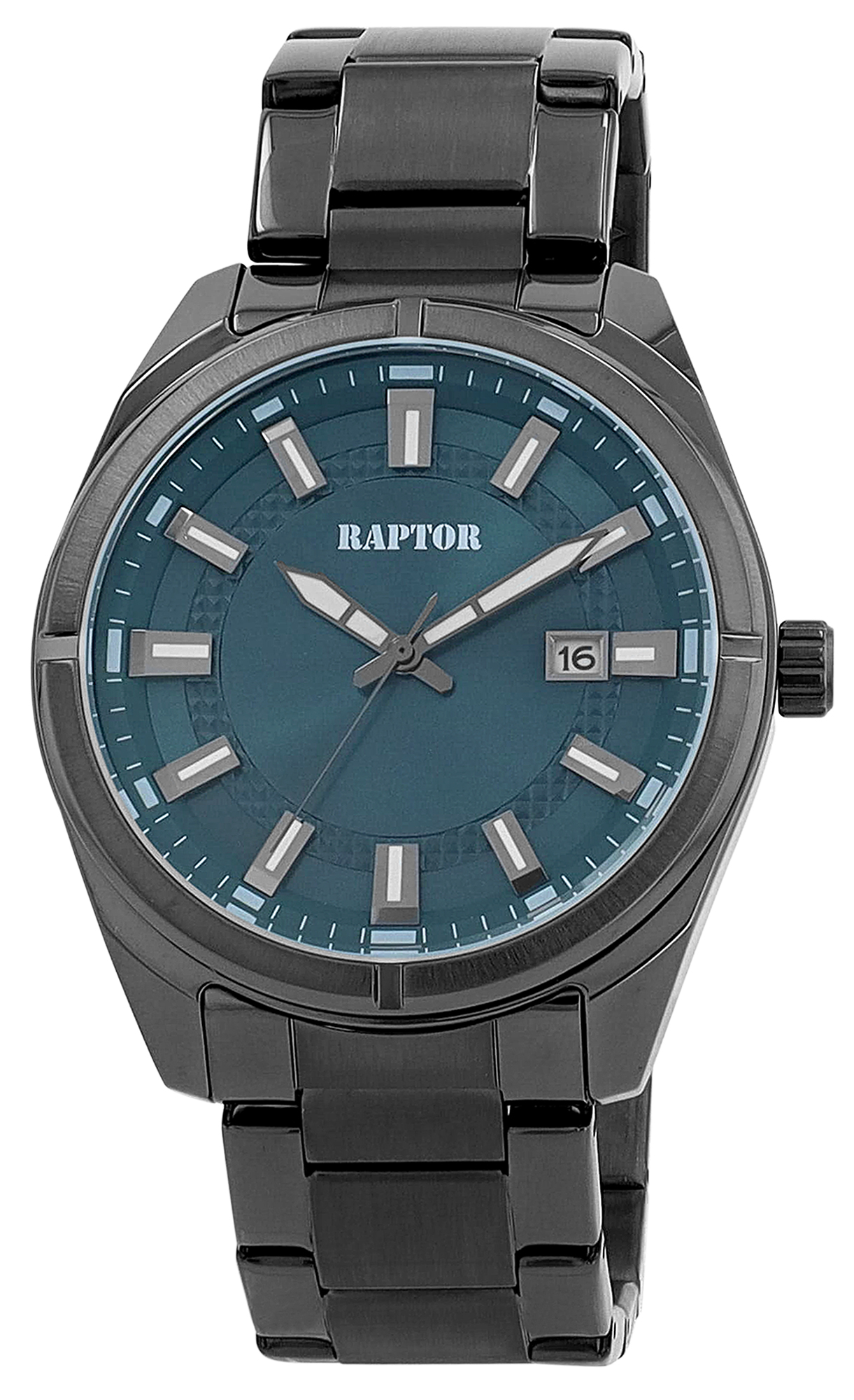 RAPTOR Herrenuhr "Nikolle" mit Edelstahlband Ø 44 mm, anthrazit/ petrol