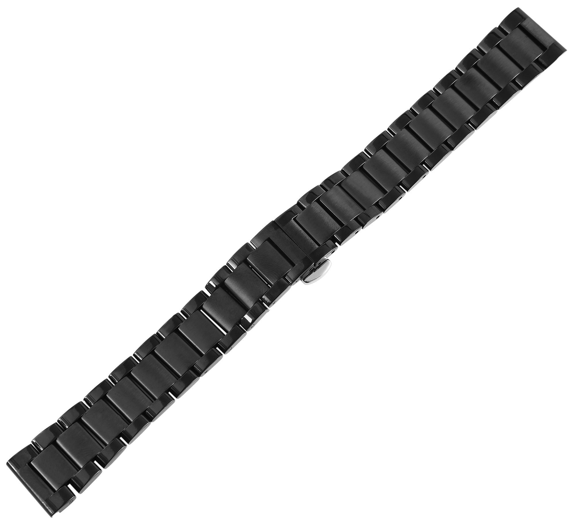 Edelstahl Gliederarmband, Butterfly-Faltschließe, poliert/gebürstet, schwarz, 18 mm