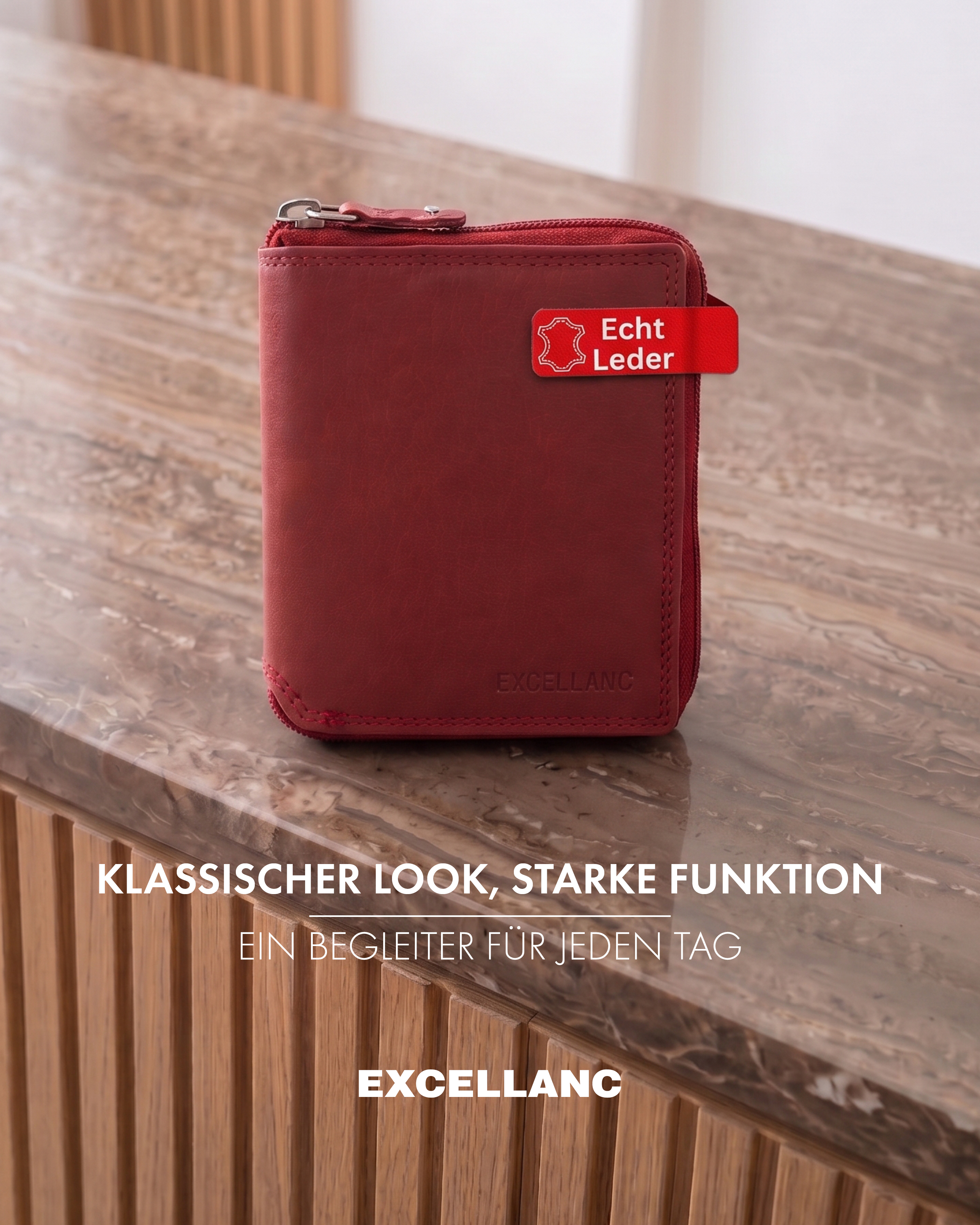 Excellanc Damen Geldbörse aus Echtleder (Nappa), RFID, Hochformat, rot