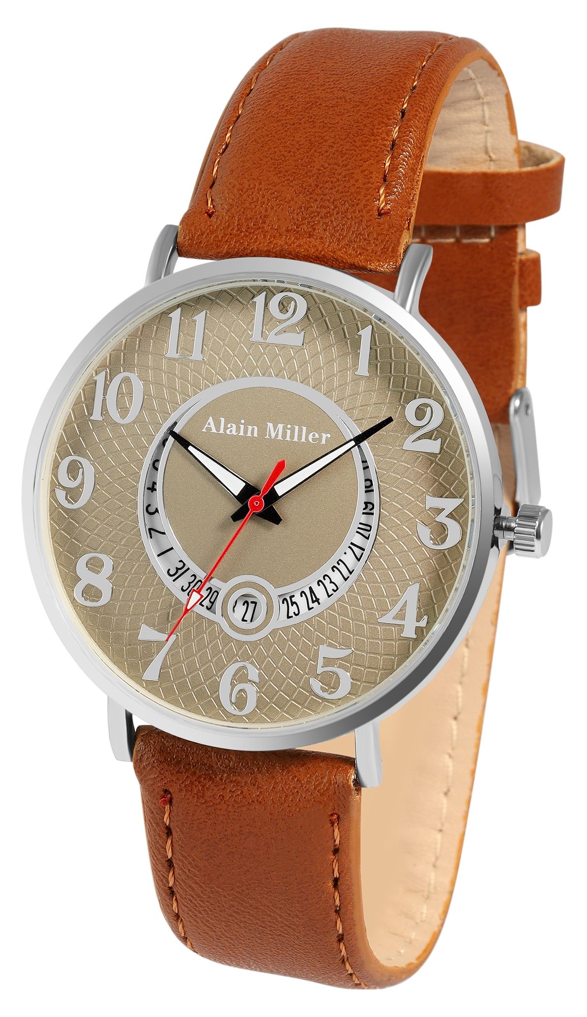 Alian Miller Herrenuhr mit Band aus Lederimitat, braun, grau