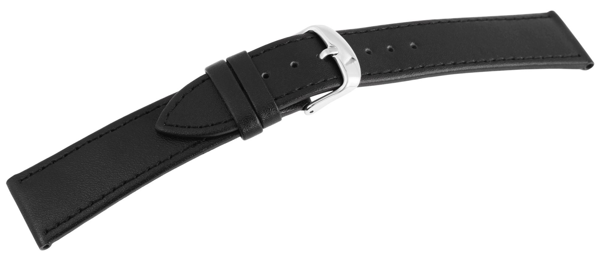 Echtleder-Uhrenarmband, schwarz/silberfarbig, 10 mm