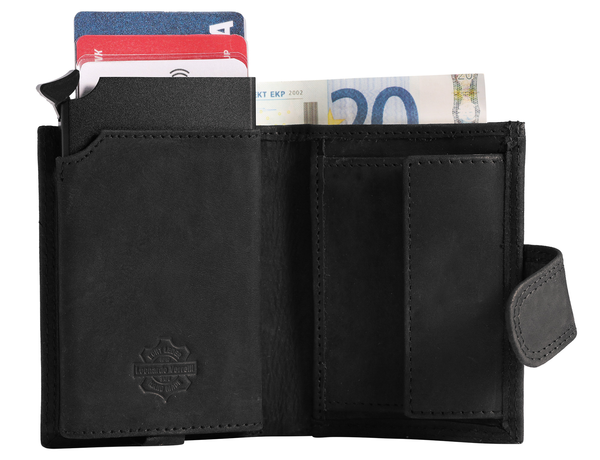 Leonardo Verrelli Echtleder (vintage) Geldbörse mit Pop-up-Kartenhalter, RFID, schwarz