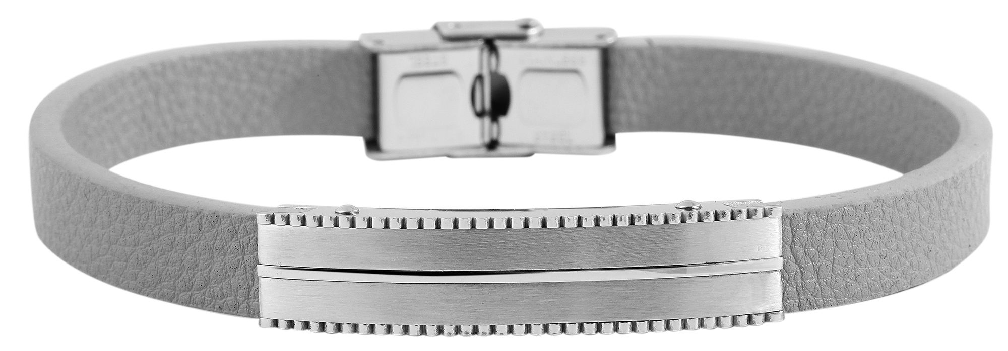 Echtlederarmband, grau mit Edelstahlelement, silberfarben