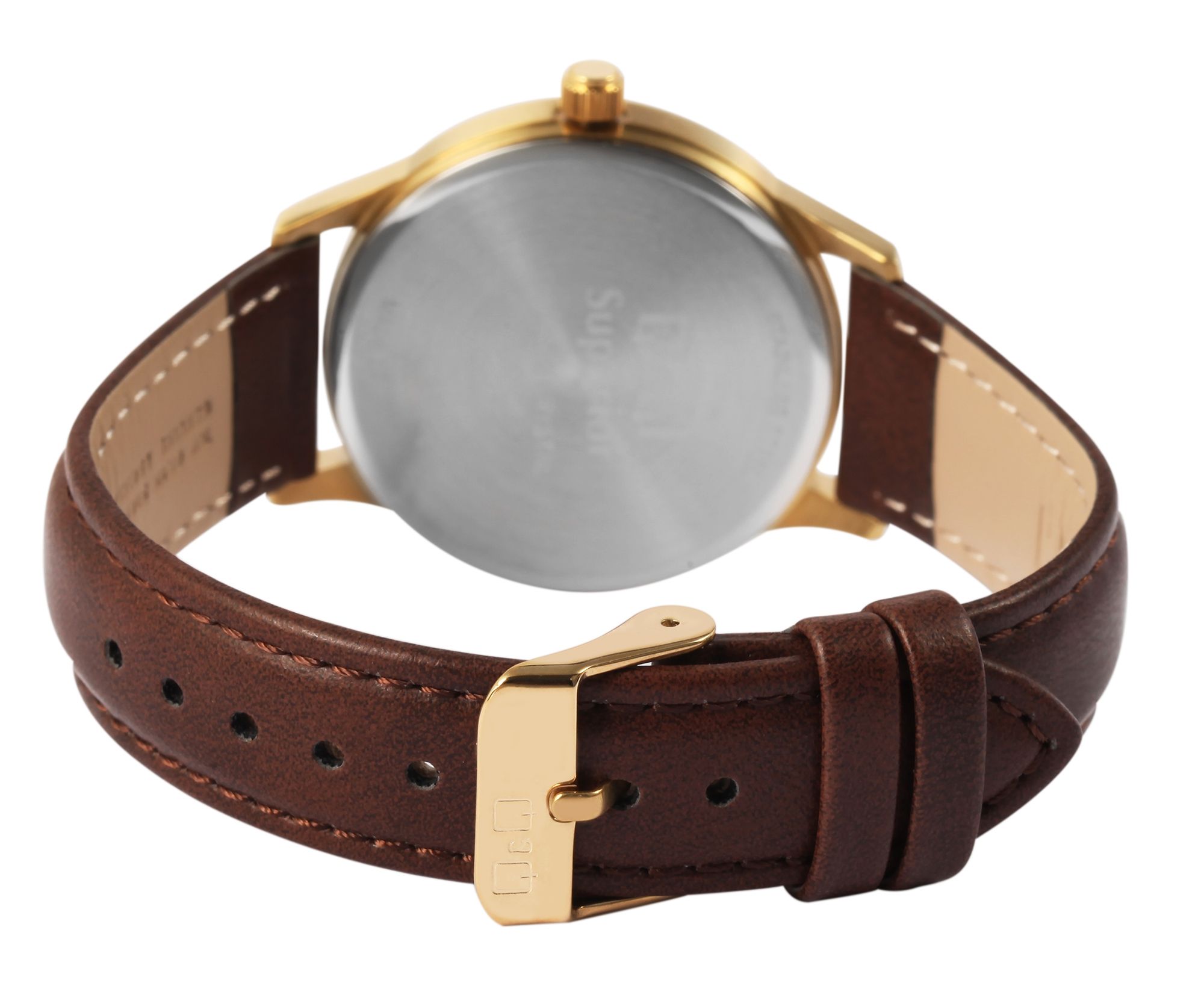 Q&Q Superior Unisexuhr mit Echtlederarmband, Edelstahlgehäuse, Saphirglas, 5 bar