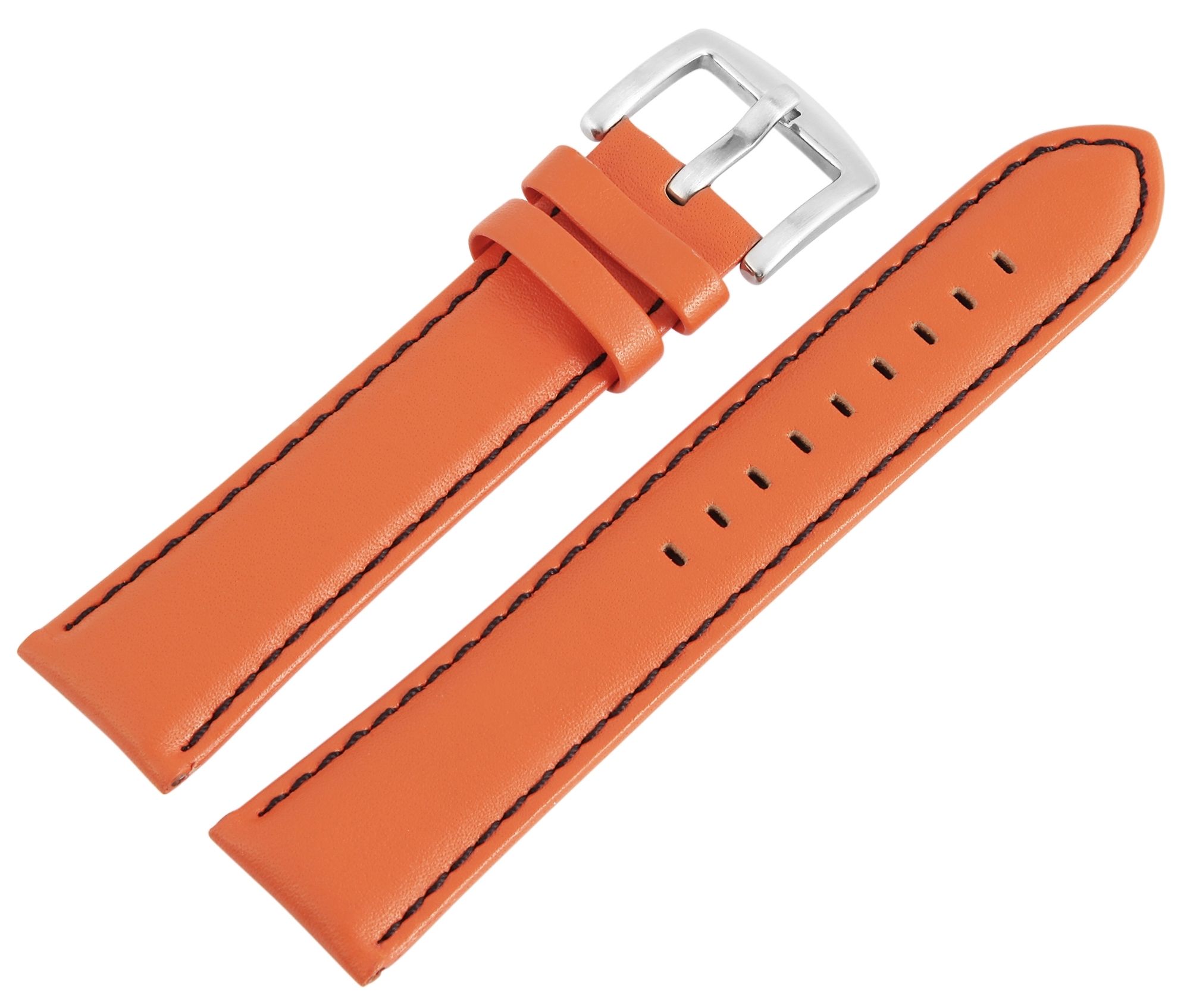 Echtleder-Uhrenarmband, orange, schwarze Naht, 22 mm
