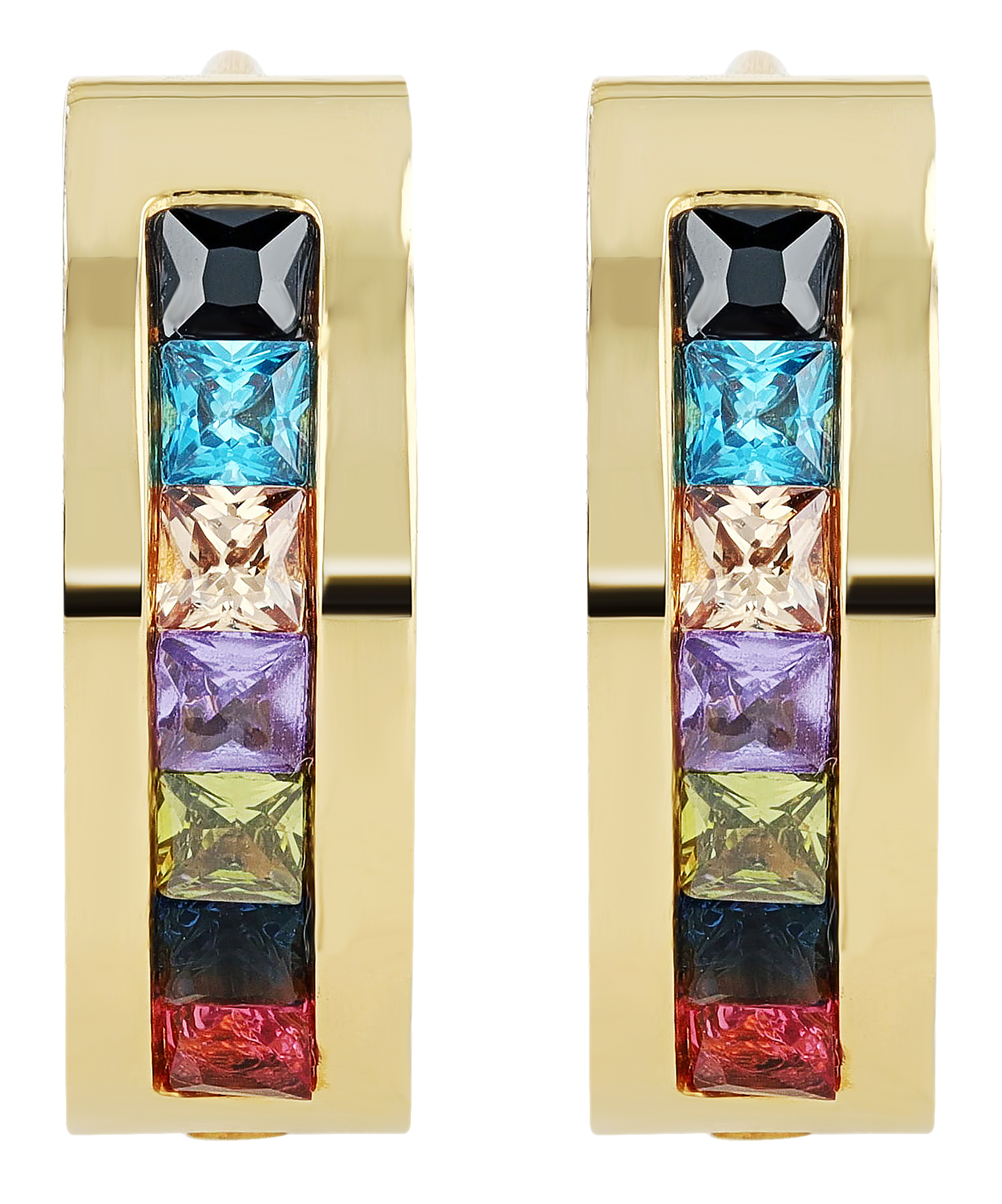 "Rosalyn" Edelstahl Klappcreole Ø 12 mm, bunte Similisteine, goldfarben