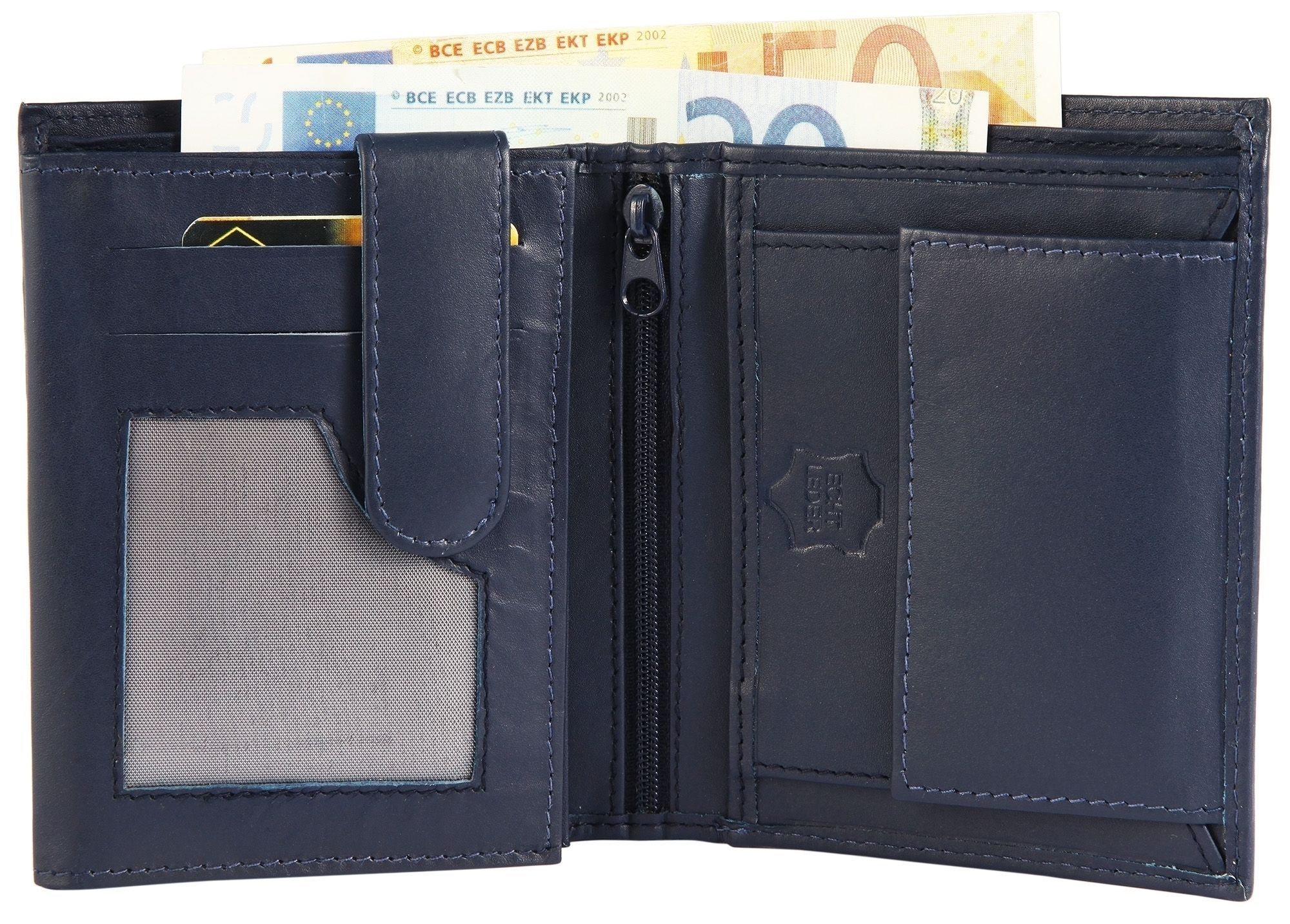Excellanc Herren Geldbörse aus Echtleder in blau. Format 10 x 12 cm.