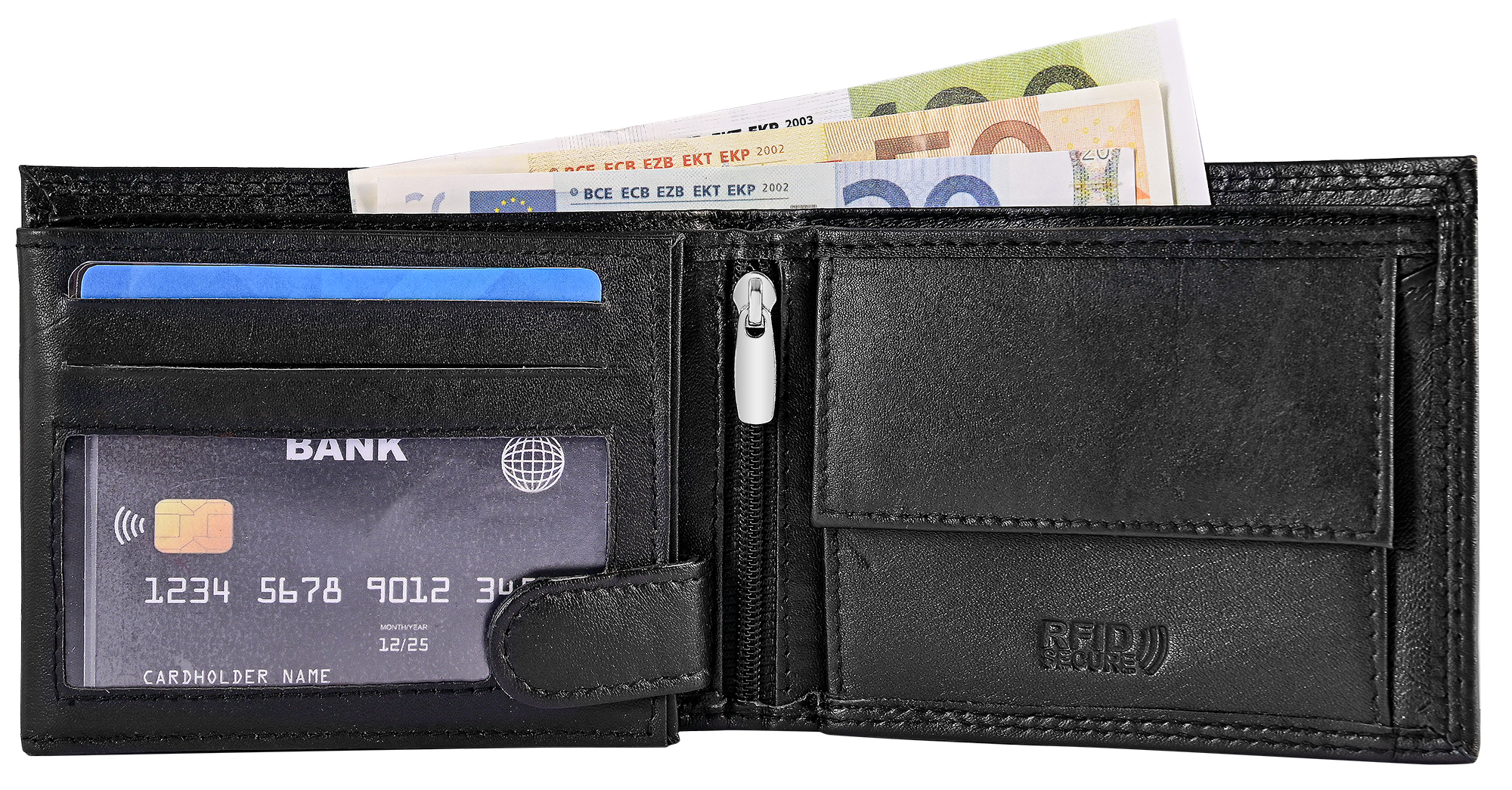 Leonardo Verrelli Echtleder (Nappa) Geldbörse, RFID, Querformat, schwarz