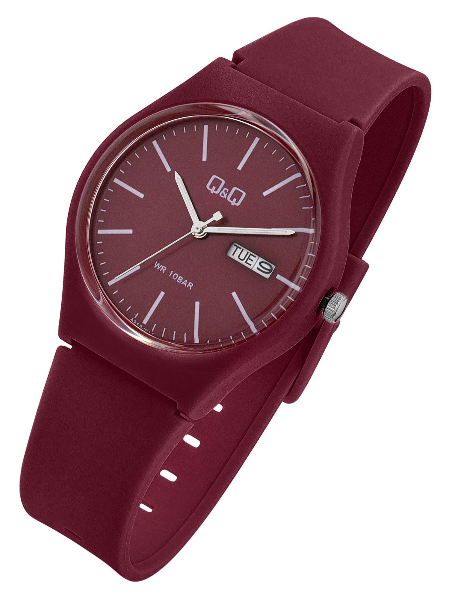Q&Q Damen-/ Jugenduhr mit Silikonarmband, 10 Bar, Ø 38 mm, bordeaux