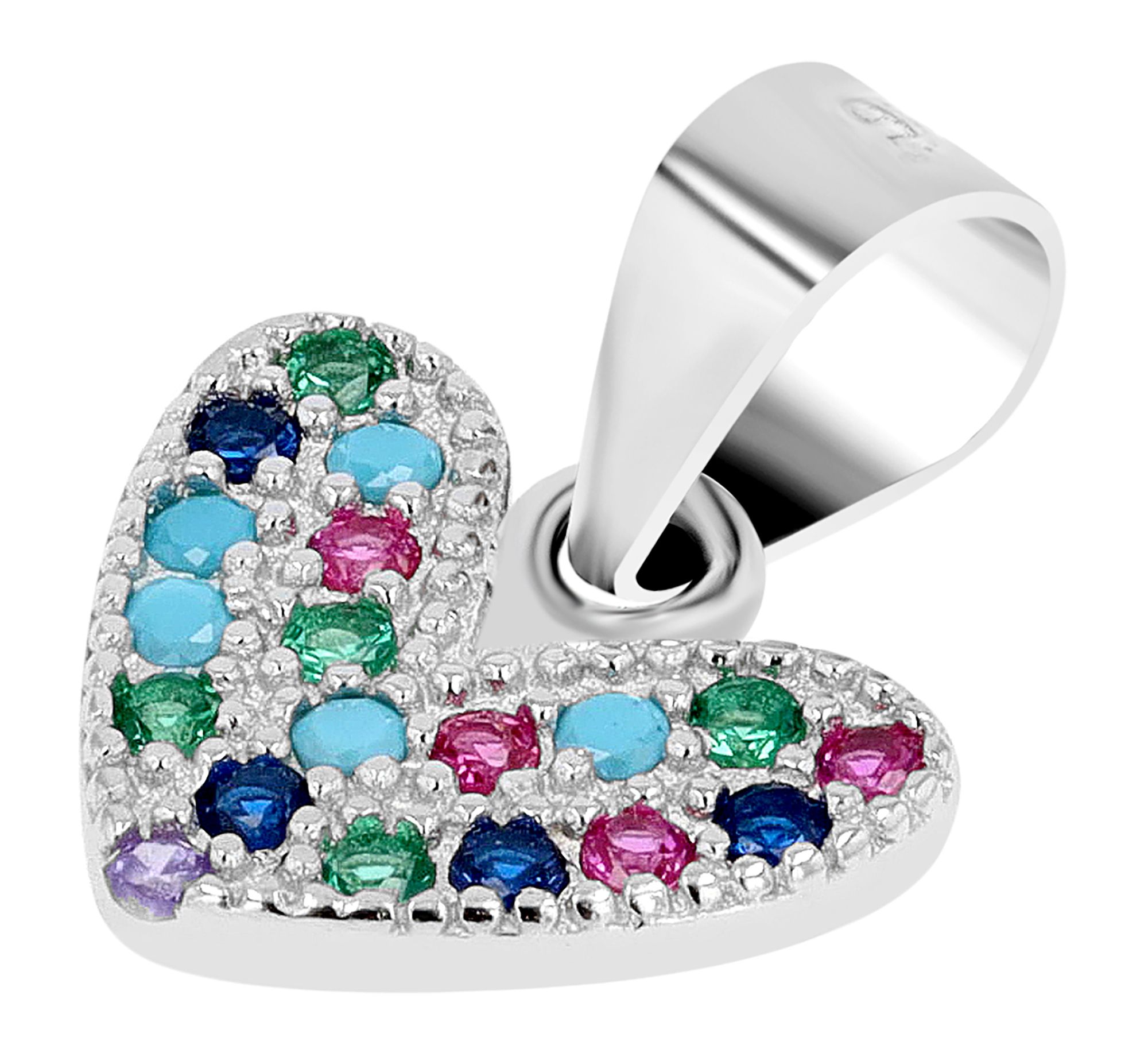 925/- Echt Silber Schmuckset "Sanya", Herz Ohrstecker & Anhänger, bunter Besatz