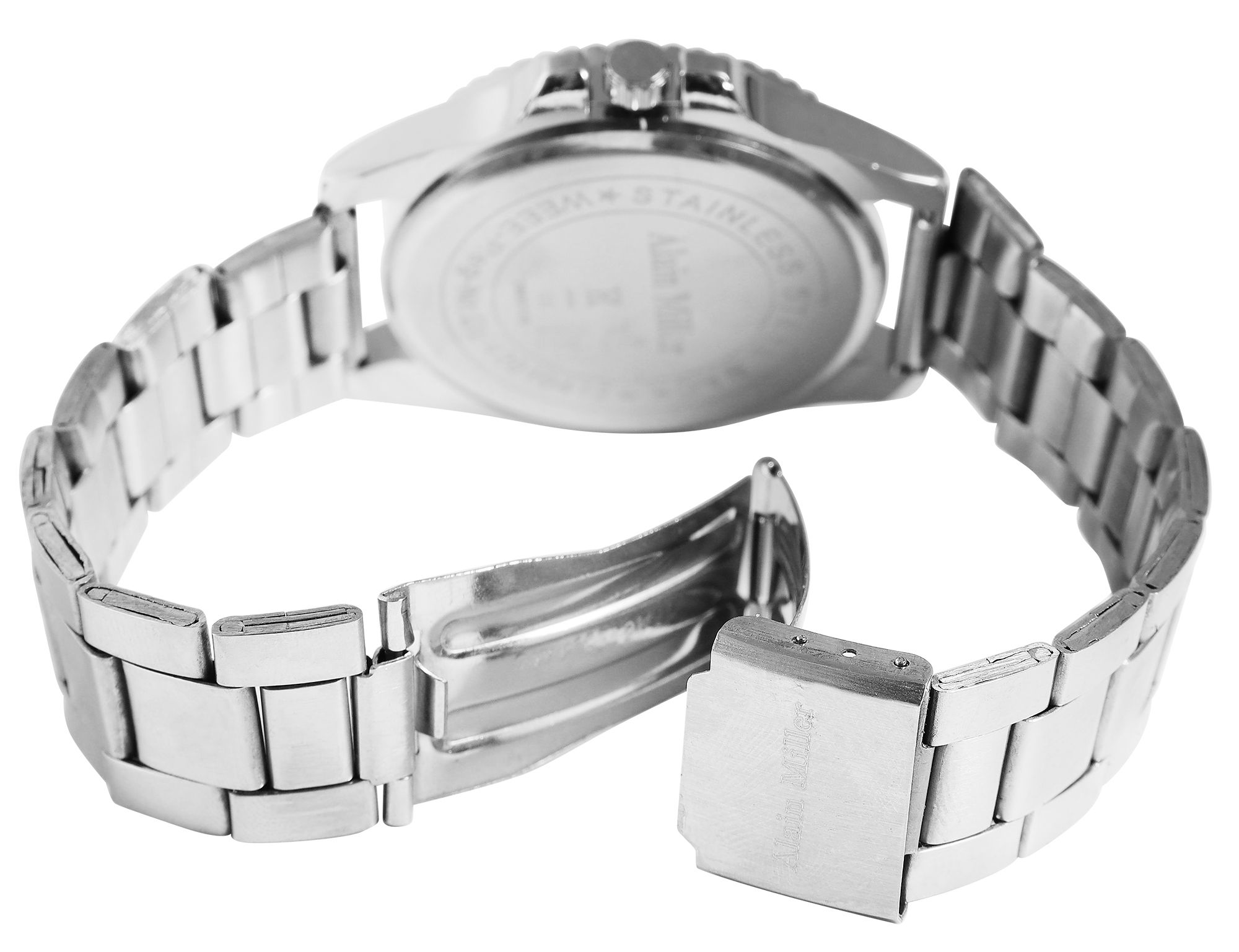 Alain Miller Herrenuhr mit Edelstahlarmband, Ø 39 mm, silberfarben/ grün